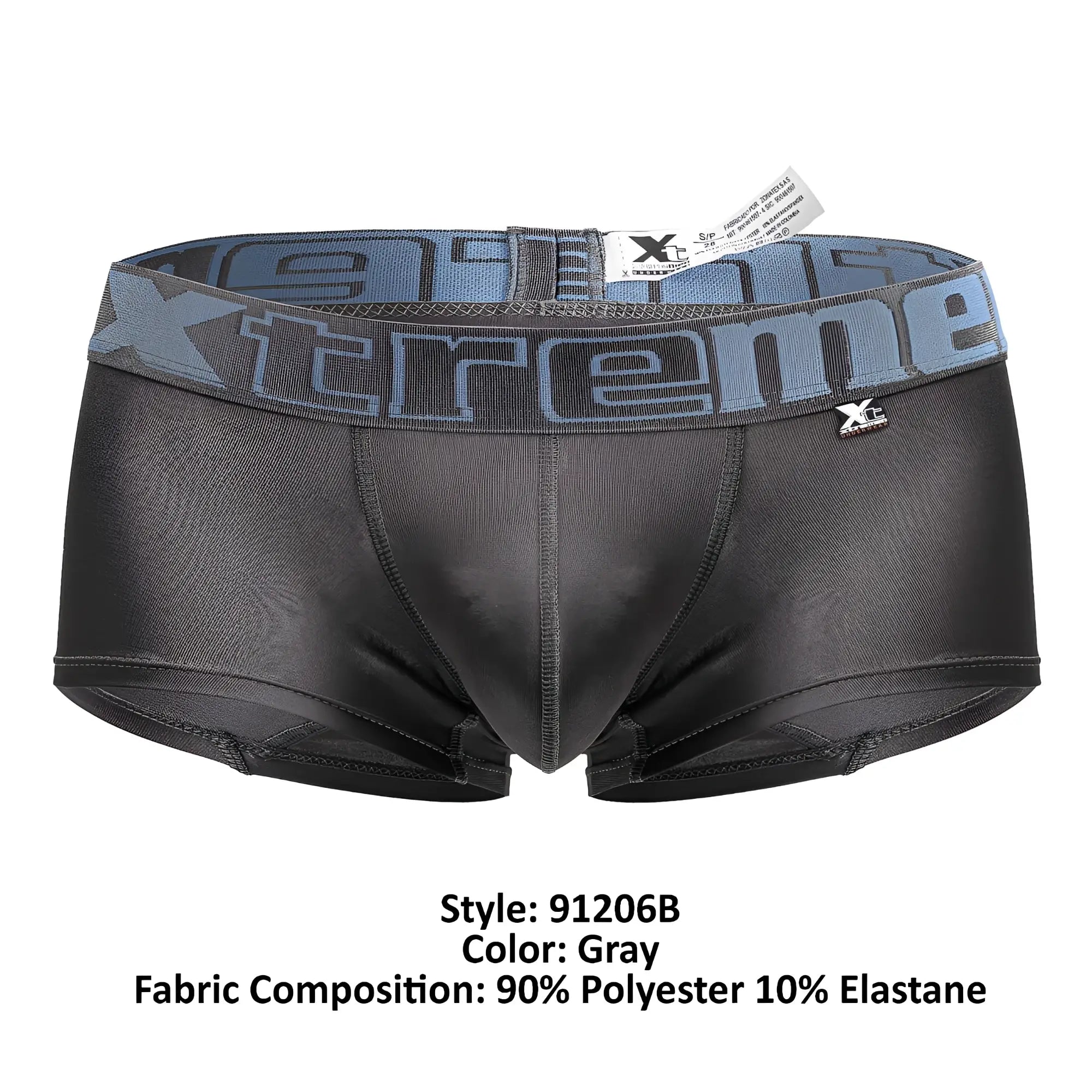 Gray xtremen 91206b microfiber trunks with textured stretchy fabric and branded waistband featuring xtreme logo