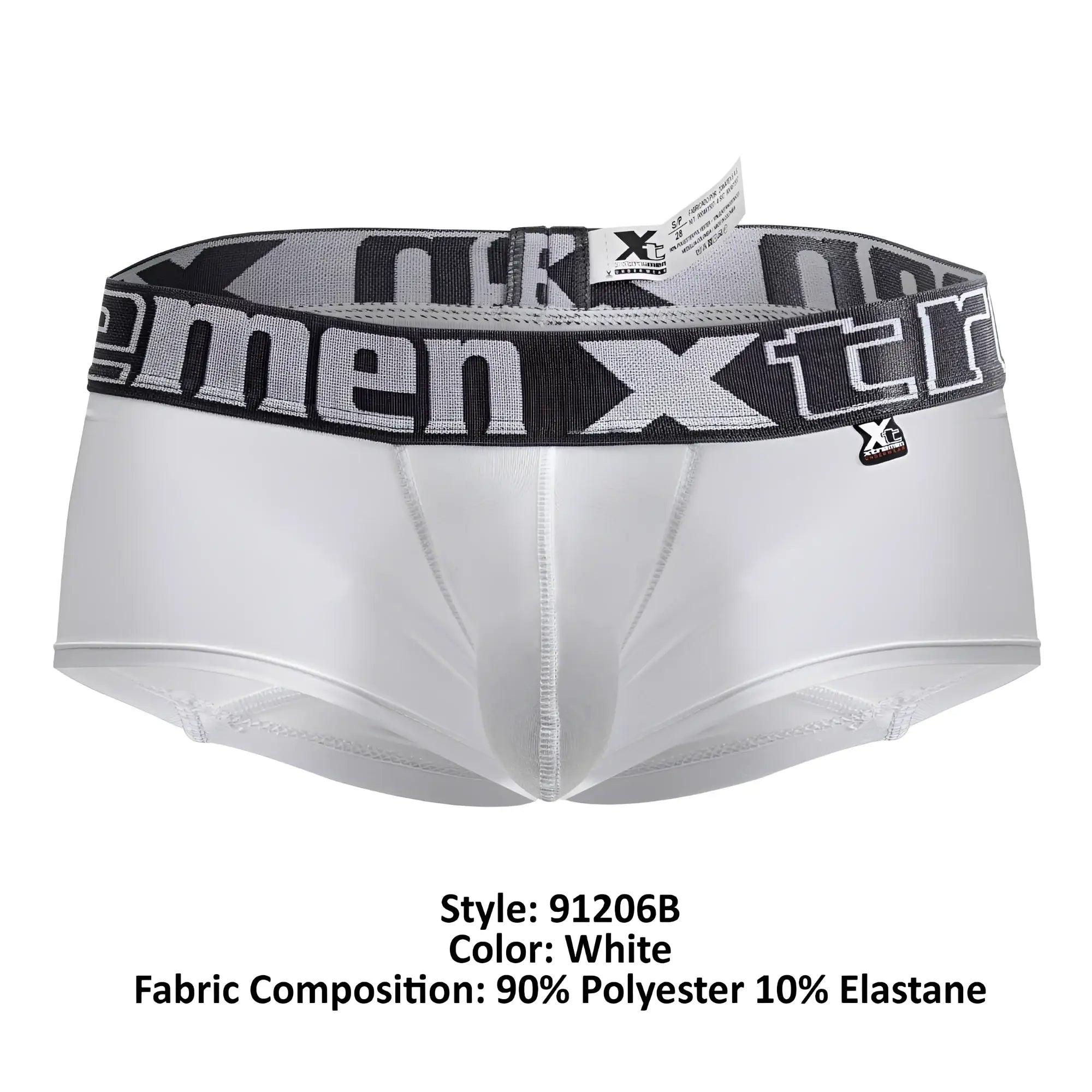 White xtremen 91206b microfiber trunks with gray and black patterned waistband featuring xtreme logo