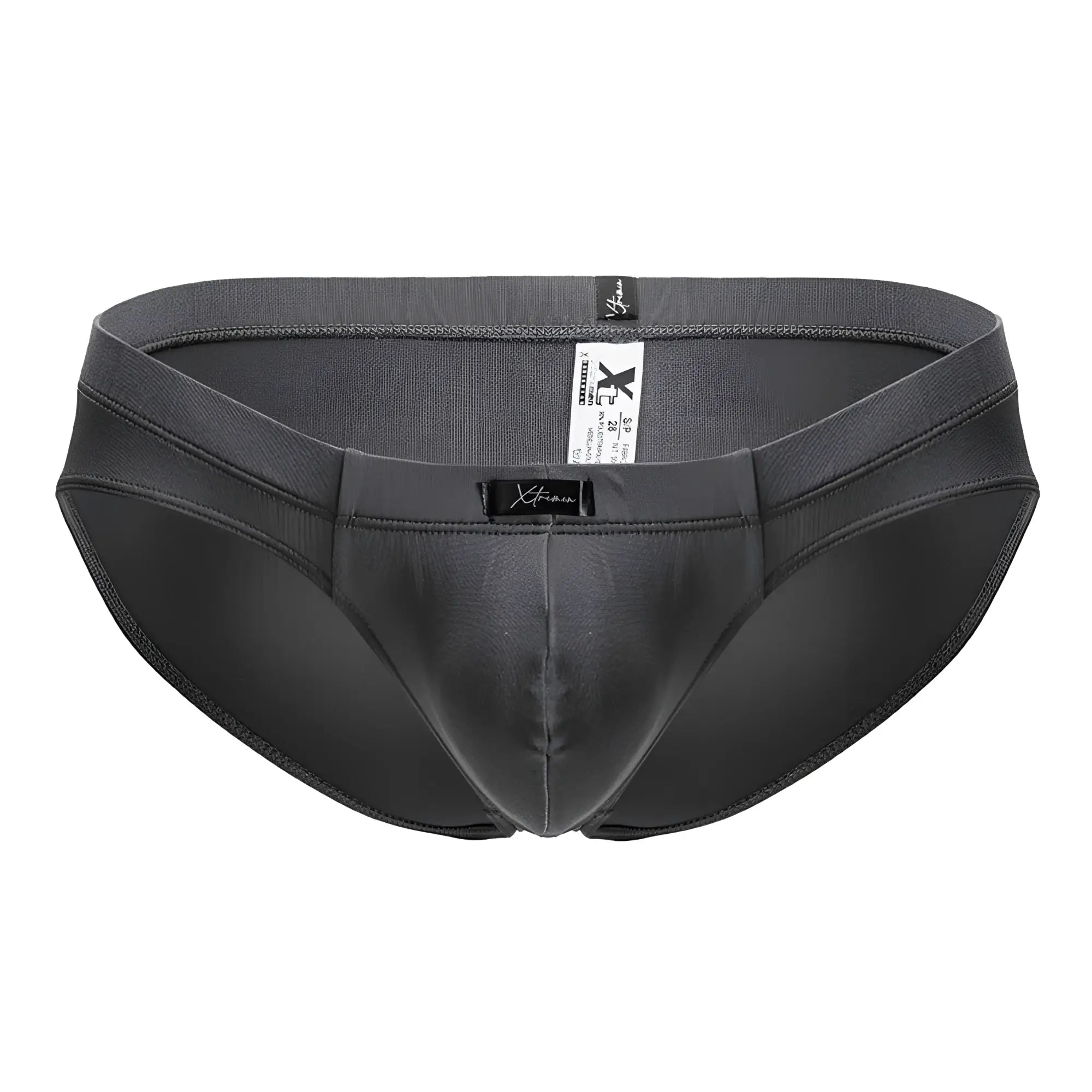 Black xtrac men’s microfiber briefs in gray with smooth form-fitting design and elastic waistband front view