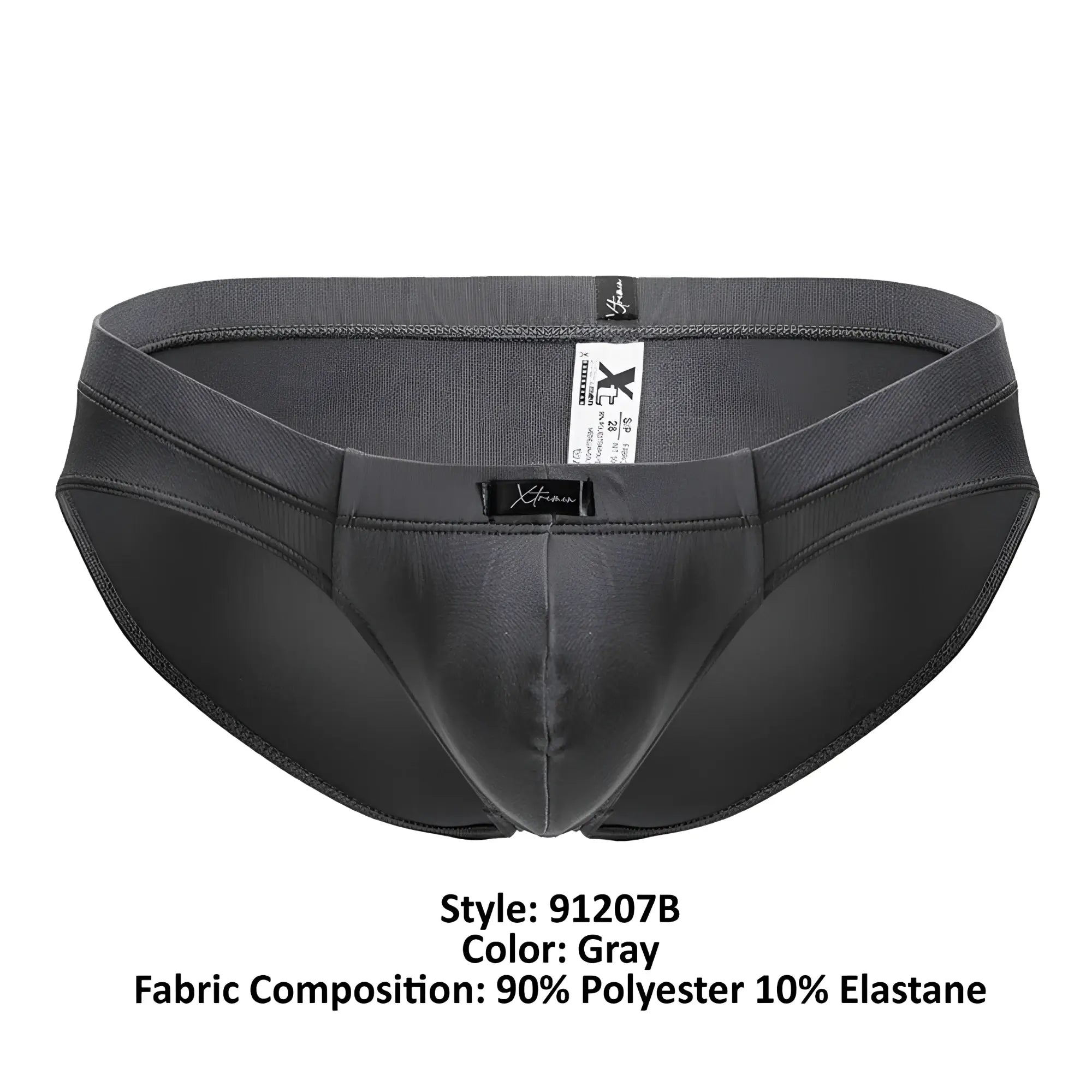 Gray xtremen 91207b microfiber briefs made of 90 polyester 10 elastane with sleek form-fitting design and reinforced stitching
