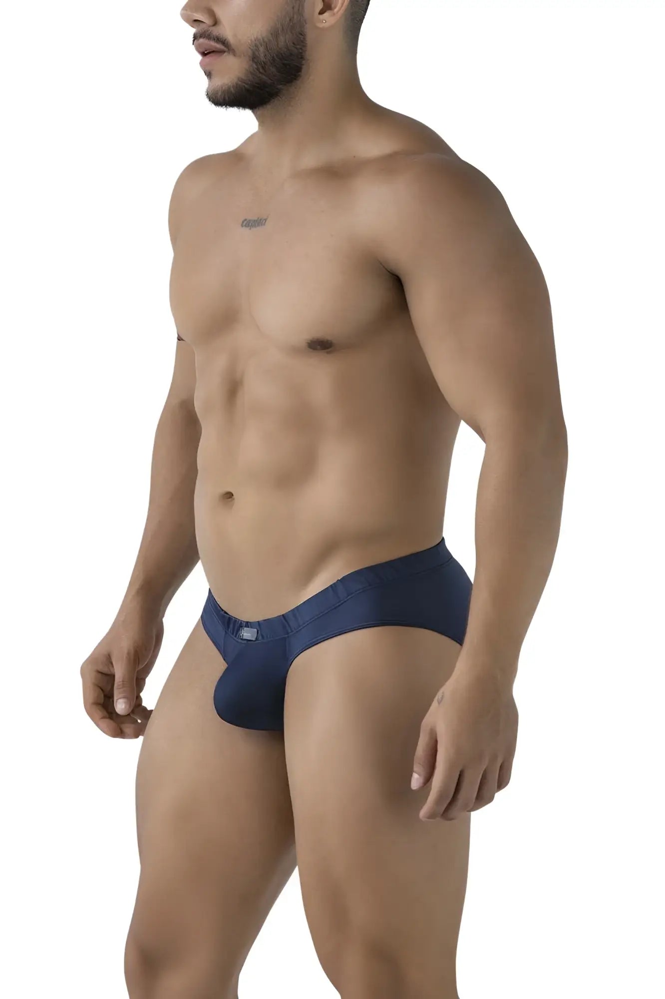 Navy blue xtremen 91207b microfiber men’s briefs with a subtle brand logo on the waistband
