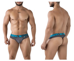 Xtremen 91208b gray microfiber men’s briefs with teal elastic waistband featuring men x logo