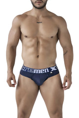 Navy blue xtremen 91208b microfiber men’s briefs with white and gray extreme x branding on the waistband