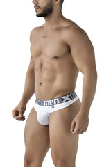 White xtremen 91208b microfiber men’s briefs with gray waistband and xtreme brand logo in front view