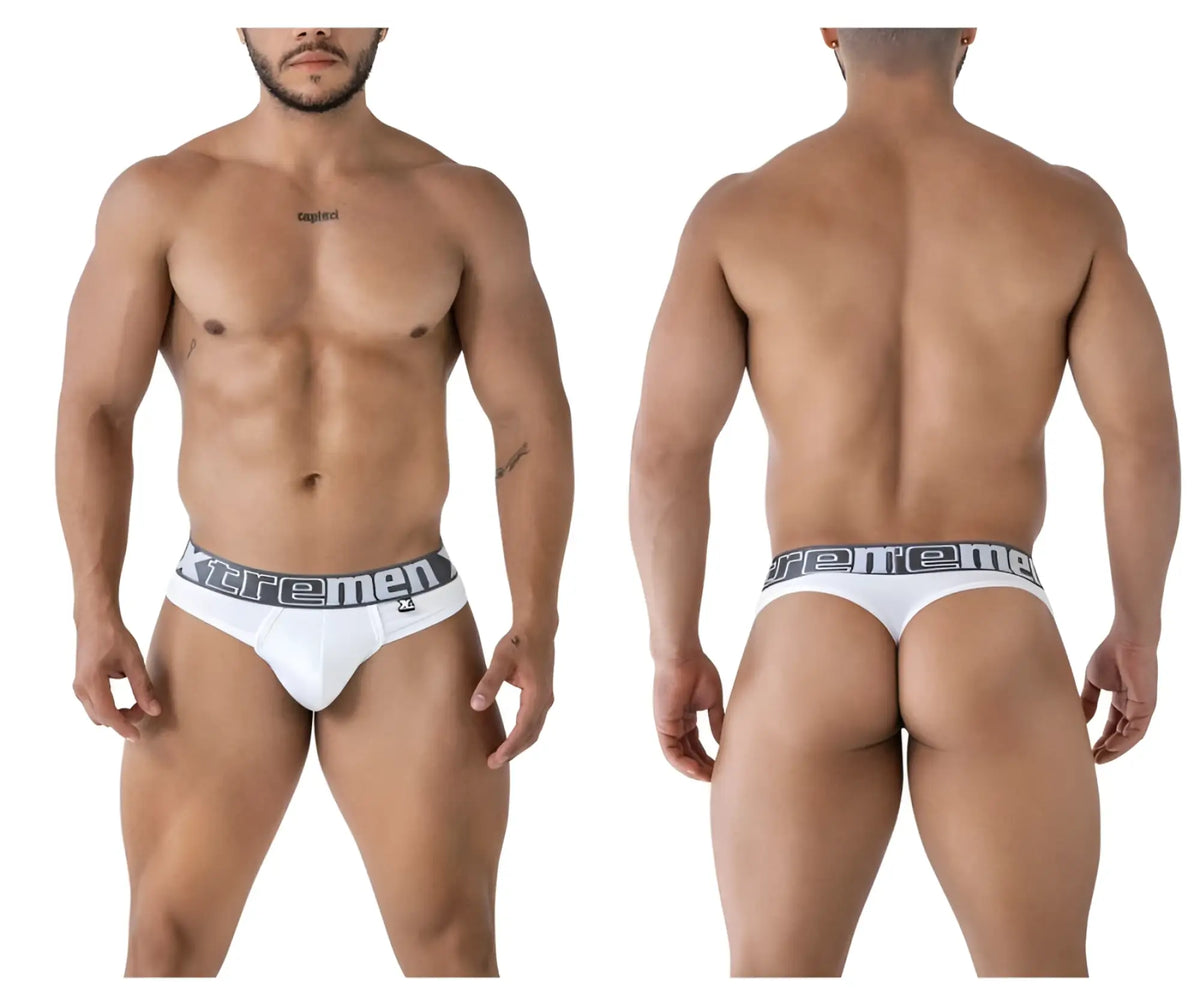White xtremen 91208b microfiber briefs with gray elastic waistband featuring bold xtremen brand name