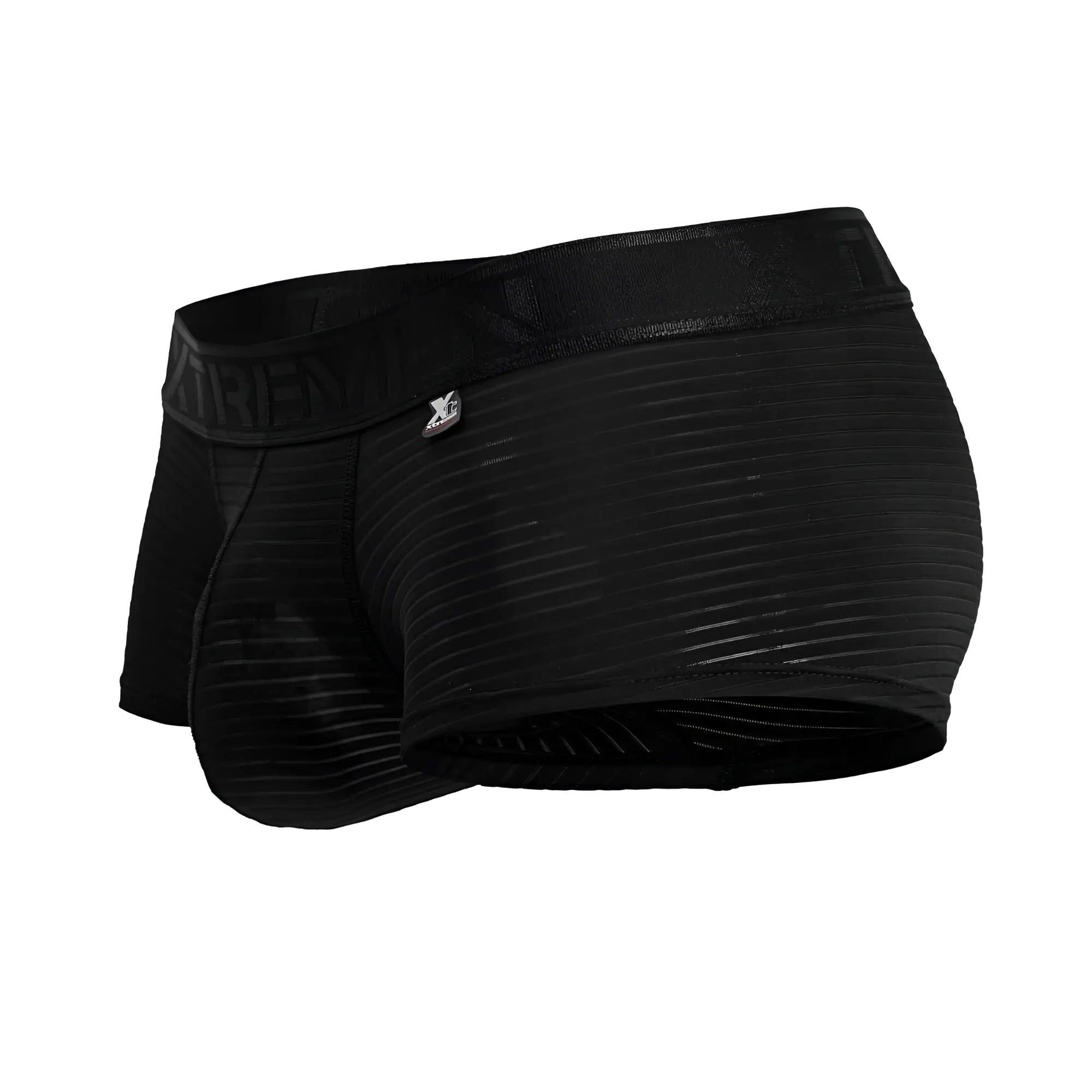 Black xtremen 91209b microfiber trunks with ribbed fabric and elastic waistband featuring the brand name
