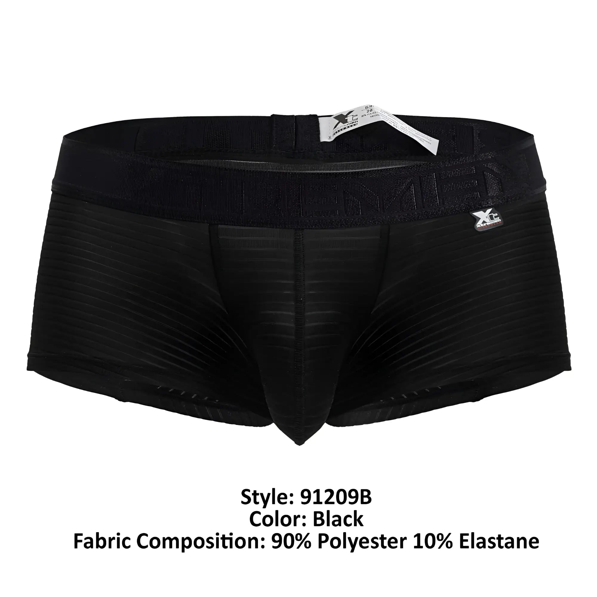 Xtremen 91209b black microfiber trunks with ribbed fabric and elastic waistband featuring brand logo