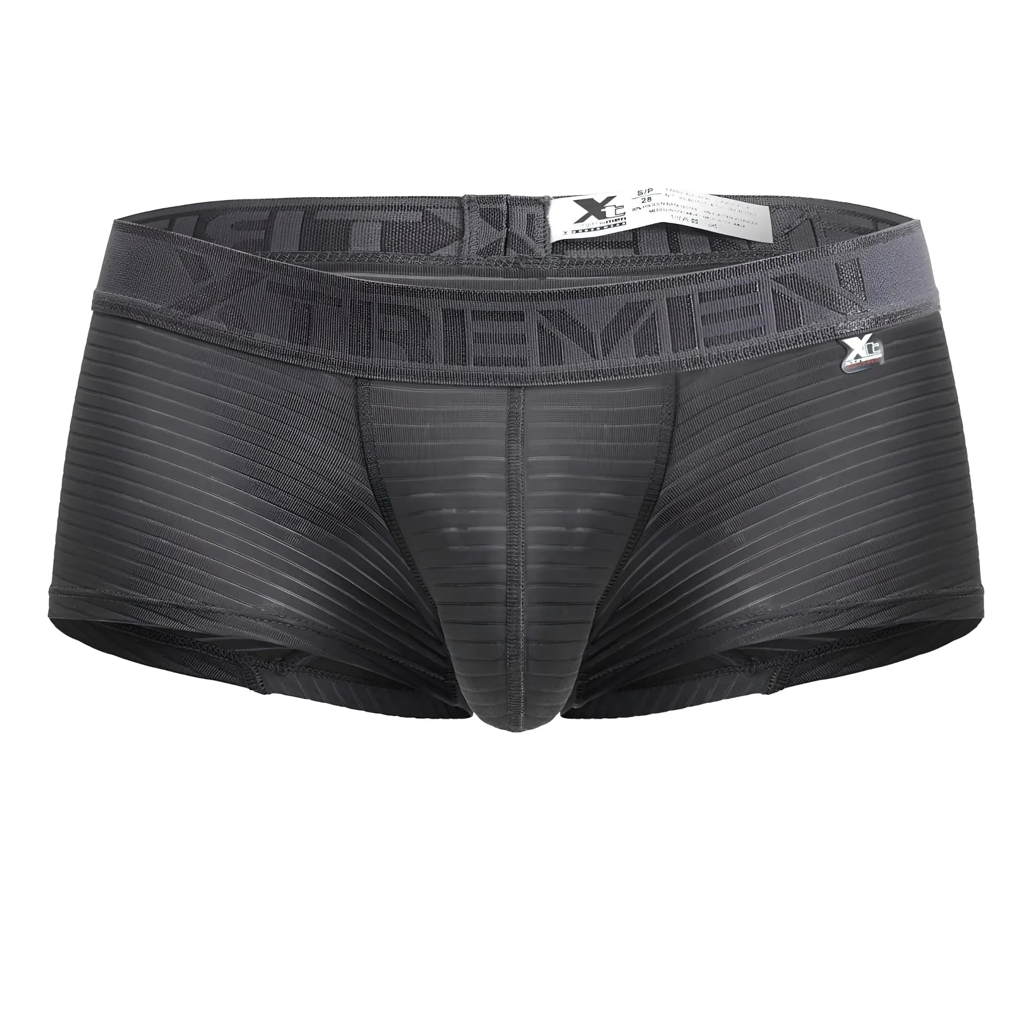Black xtremen 91209b microfiber trunks in gray with ribbed fabric and elastic waistband featuring brand name