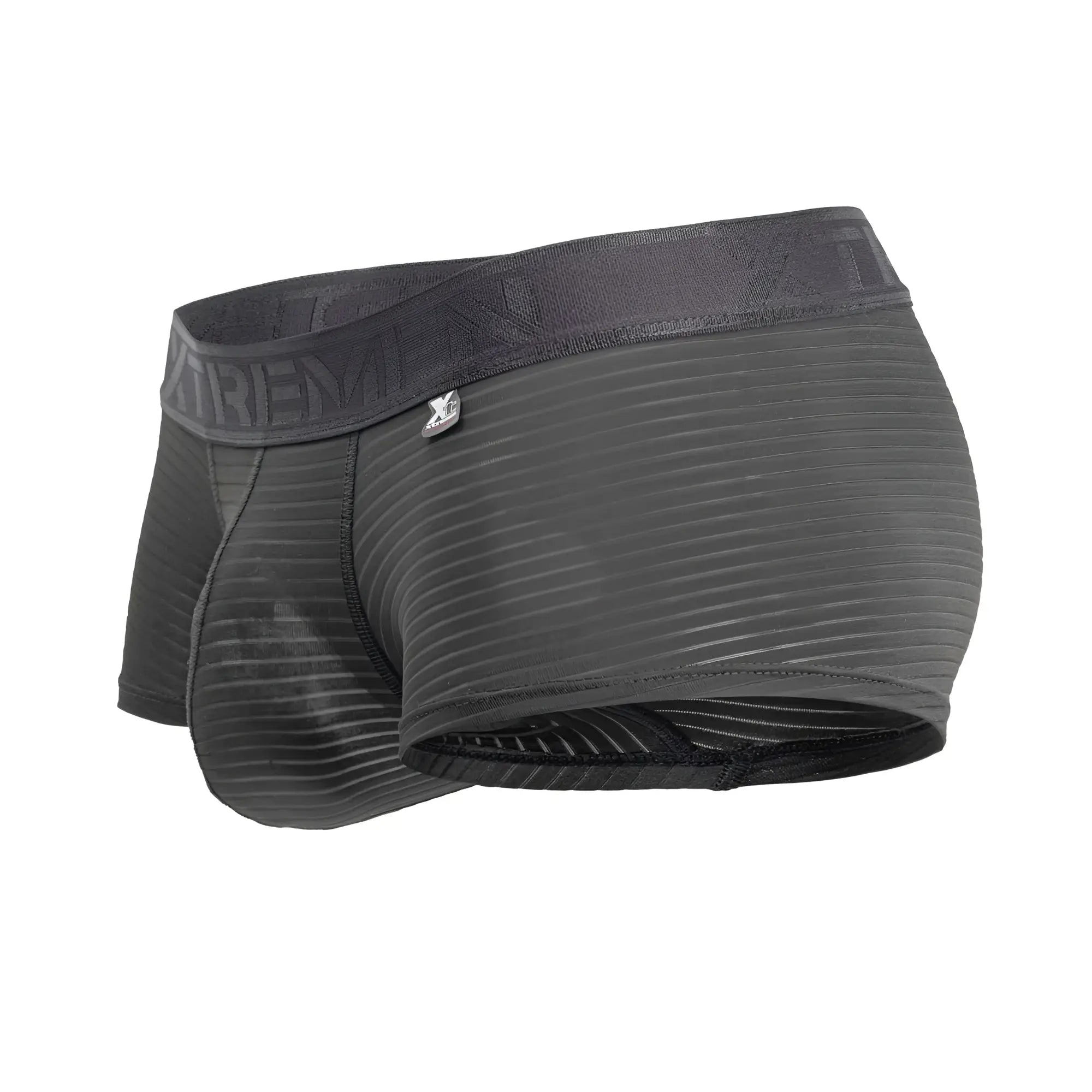 Dark gray xtremen 91209b microfiber trunks with ribbed texture and elastic waistband featuring extreme brand name