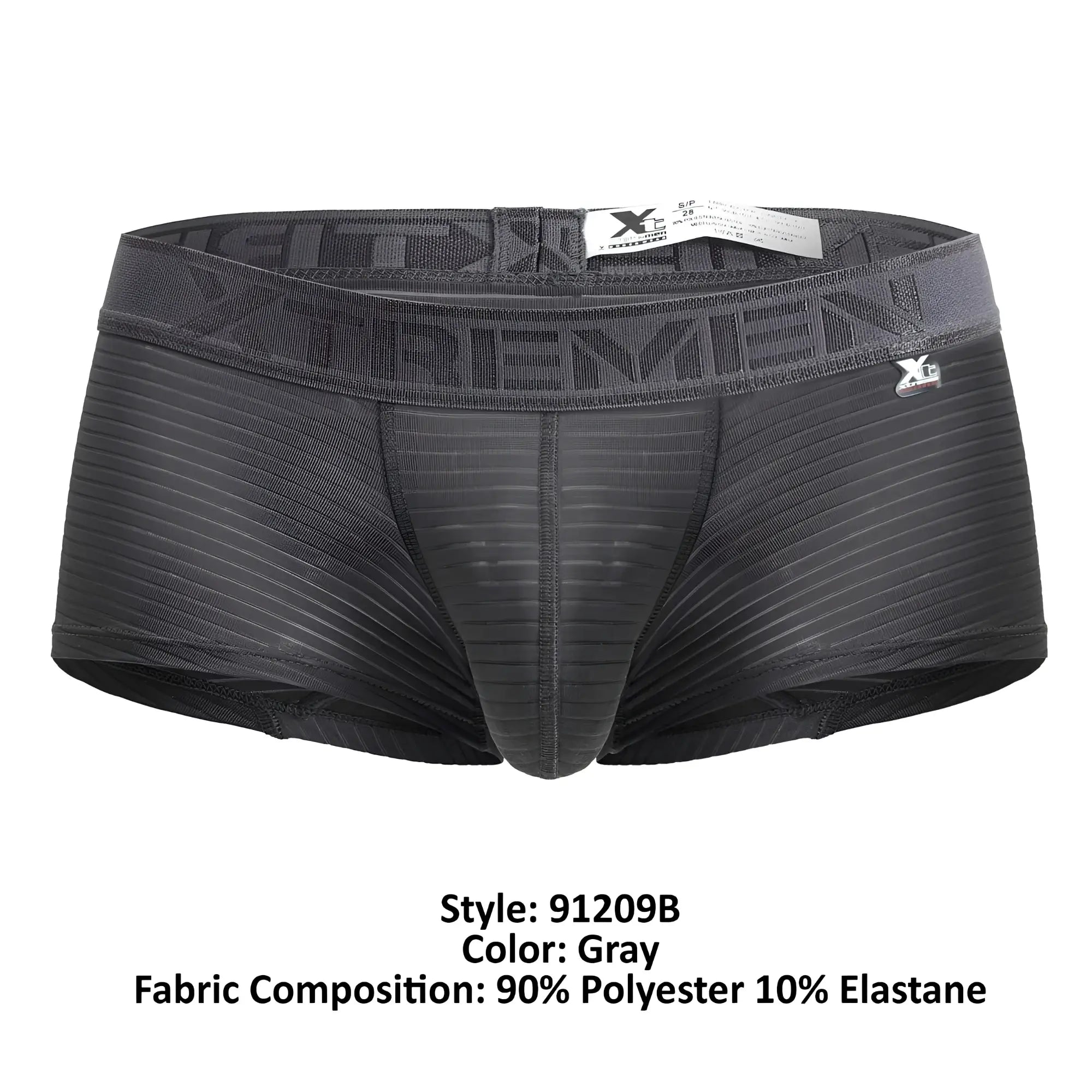 Gray xtremen 91209b microfiber trunks with ribbed texture and branded waistband for comfortable men’s boxer briefs
