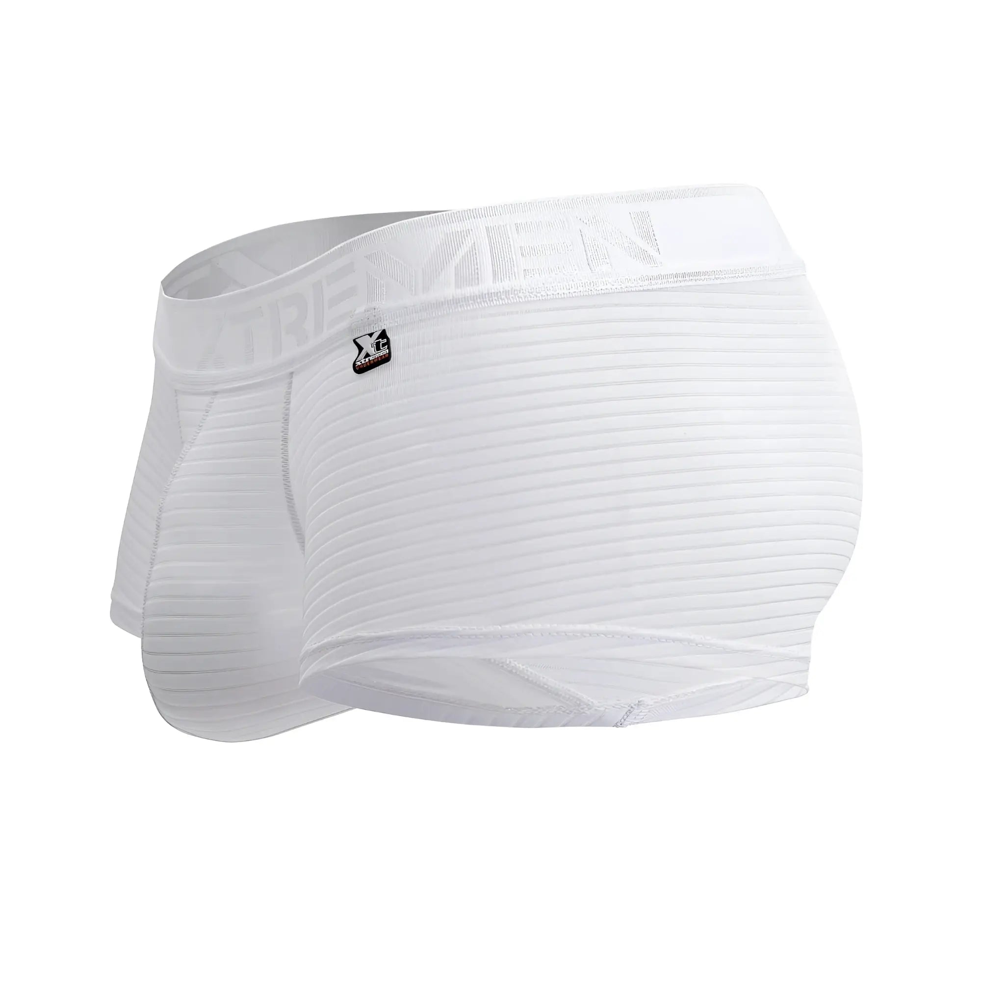 White xtremen 91209b microfiber trunks with ribbed texture and elastic waistband featuring the extreme logo