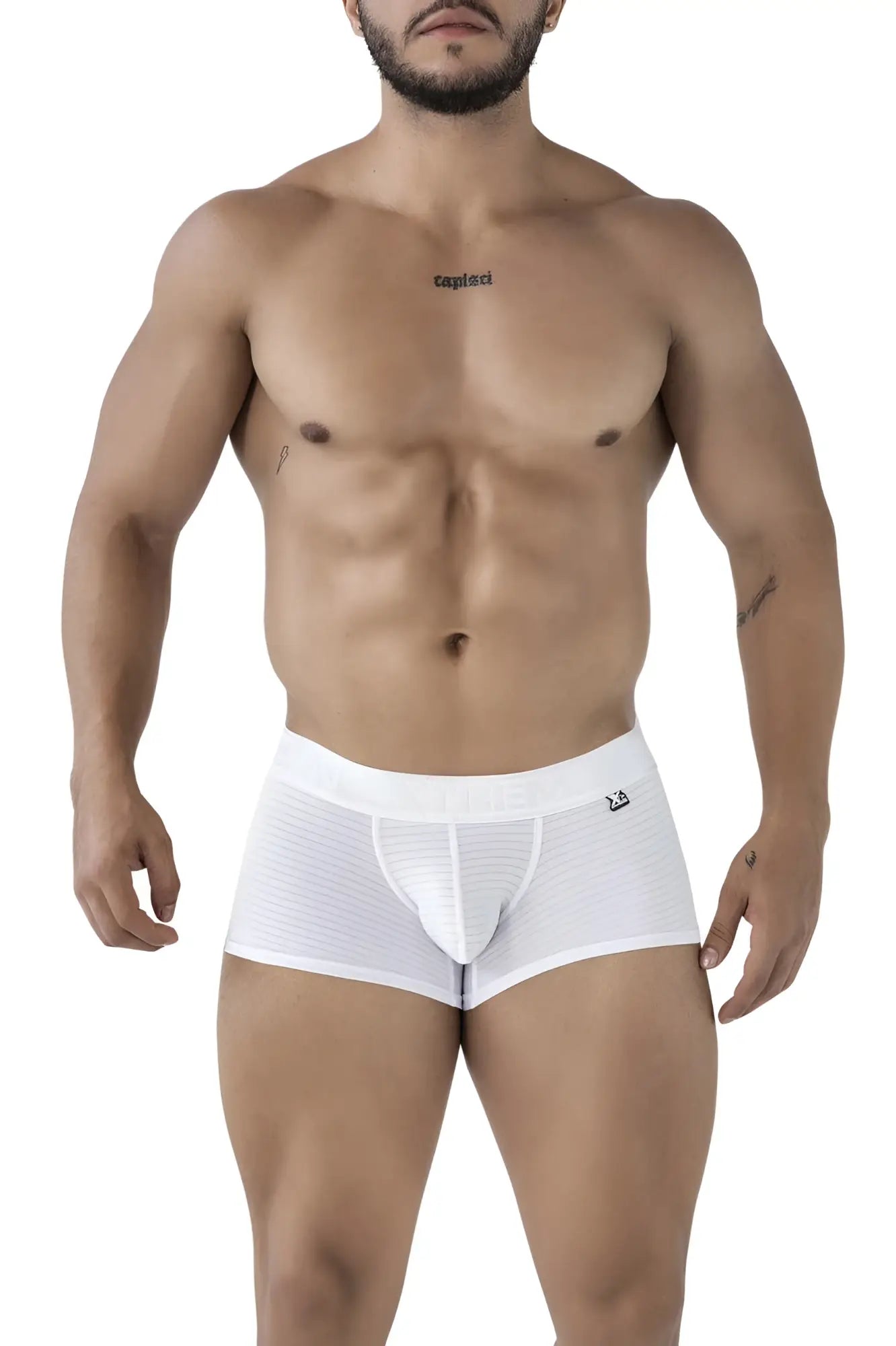 White Xtremen 91209B microfiber trunks with textured subtle pattern and small logo on the waistband