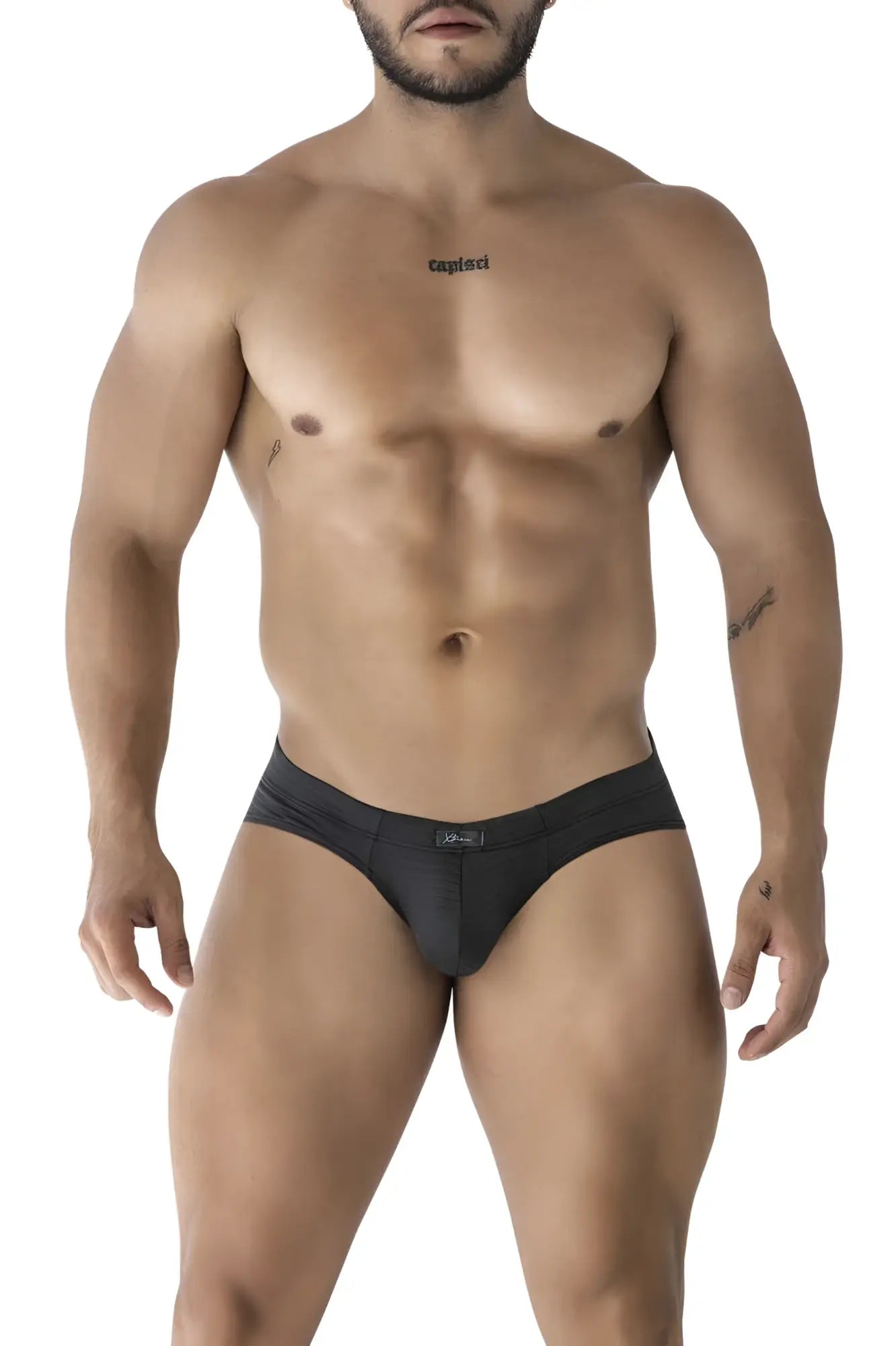 Black xtremen 91210b microfiber briefs with sleek form-fitting design and subtle logo on waistband in color black