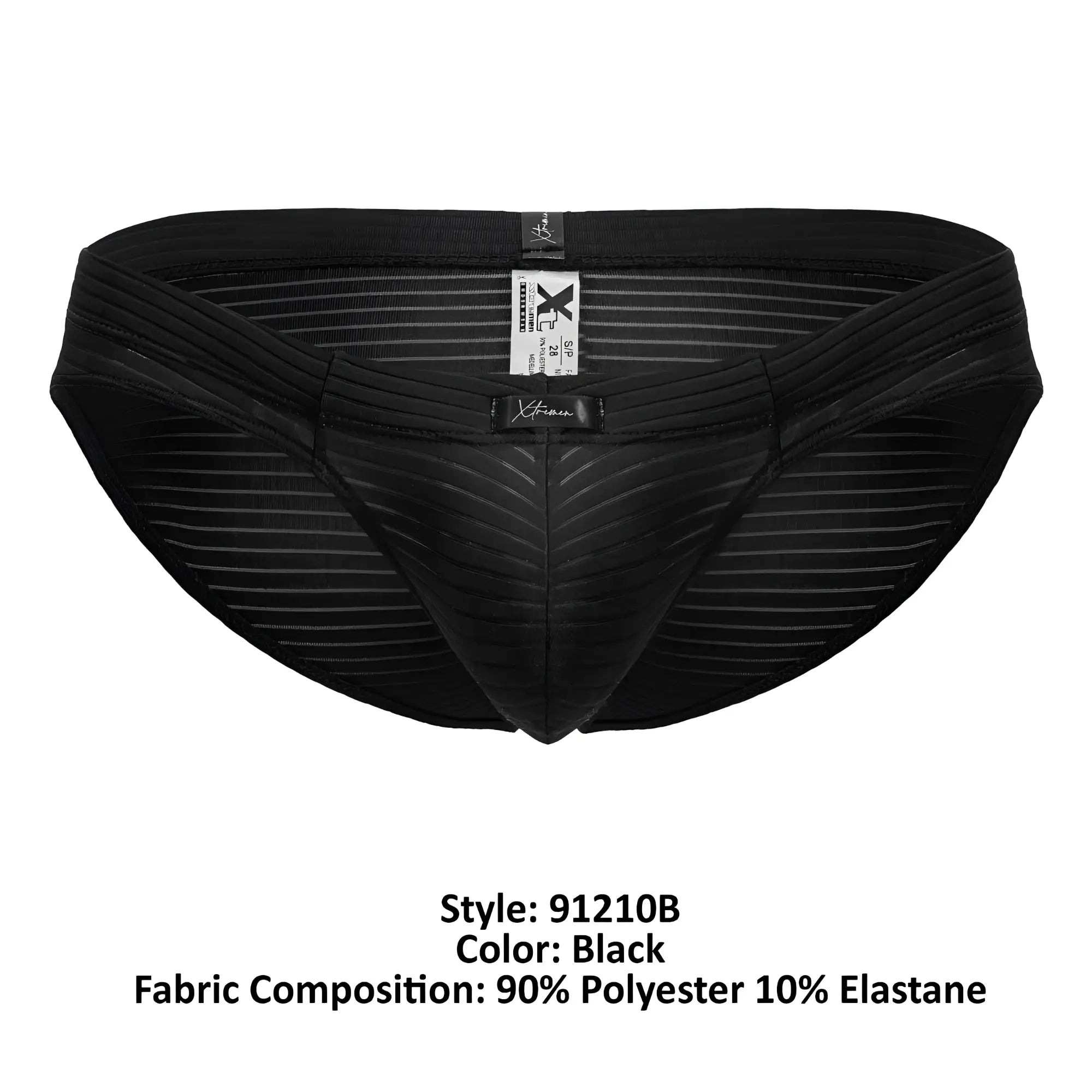 Black xtremen 91210b microfiber briefs with subtle striped texture and reinforced waistband for comfortable wear