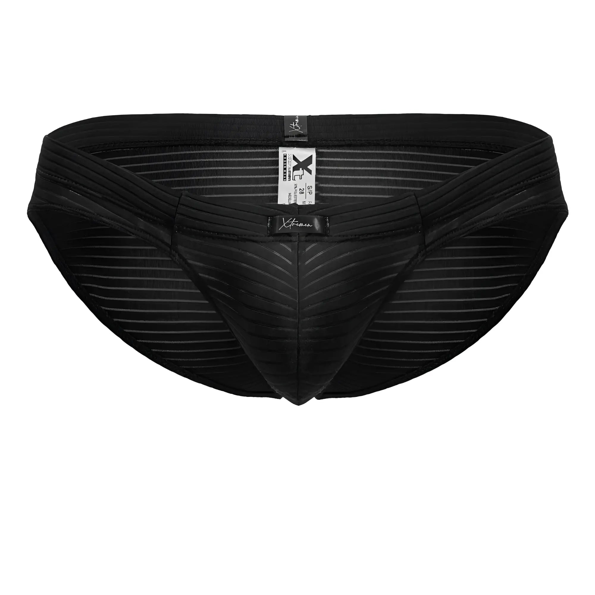 Black xtremen 91210b microfiber briefs with subtle vertical stripes and branded tag in textured fabric