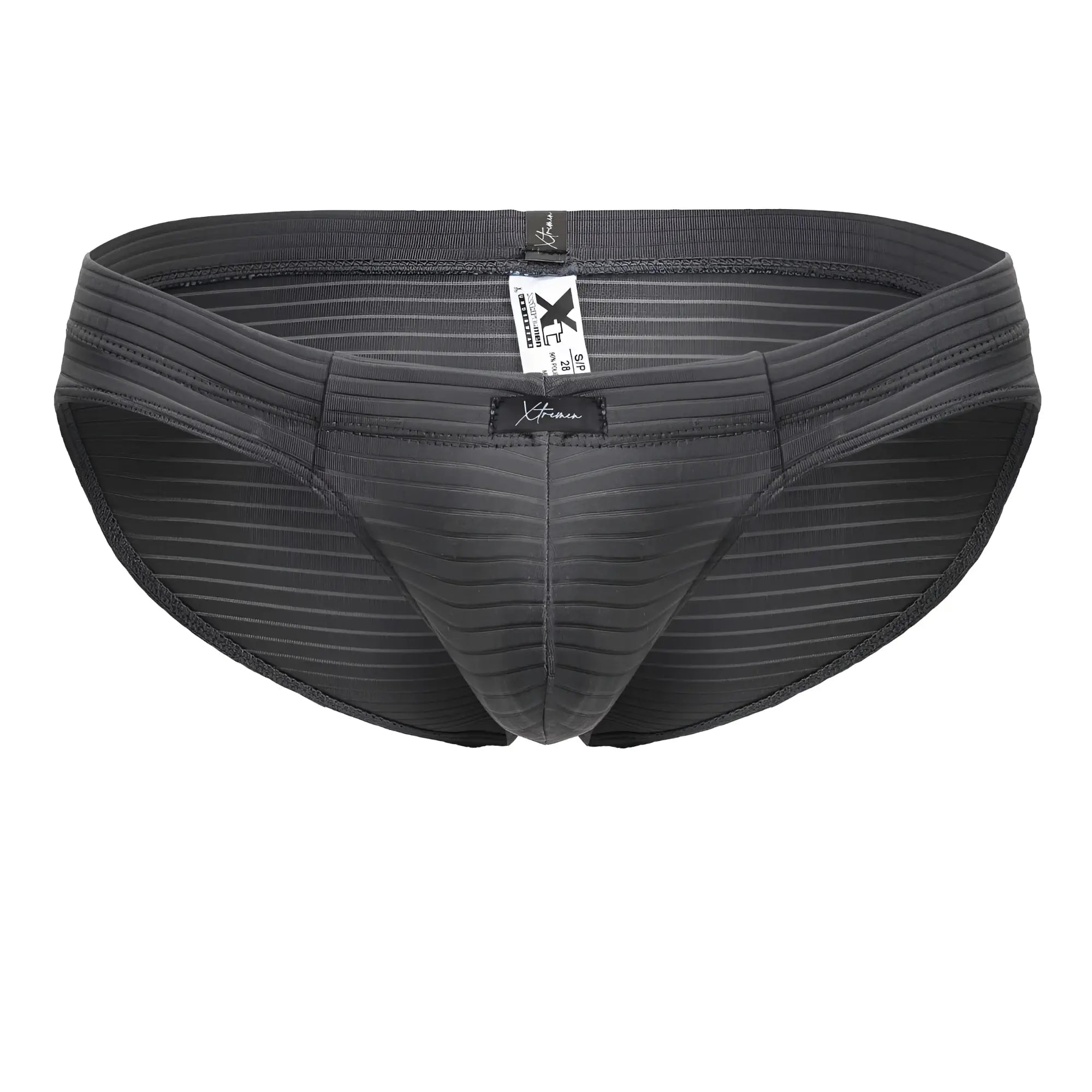 Dark gray striped xtremen 91210b microfiber briefs with textured fabric and branded tag for men