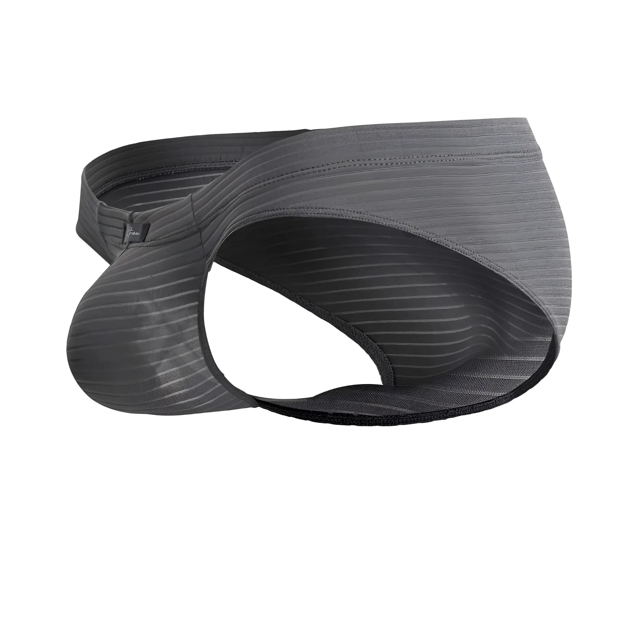 Xtremen 91210B microfiber gray men’s briefs with gray stripes contoured design and black trim front view