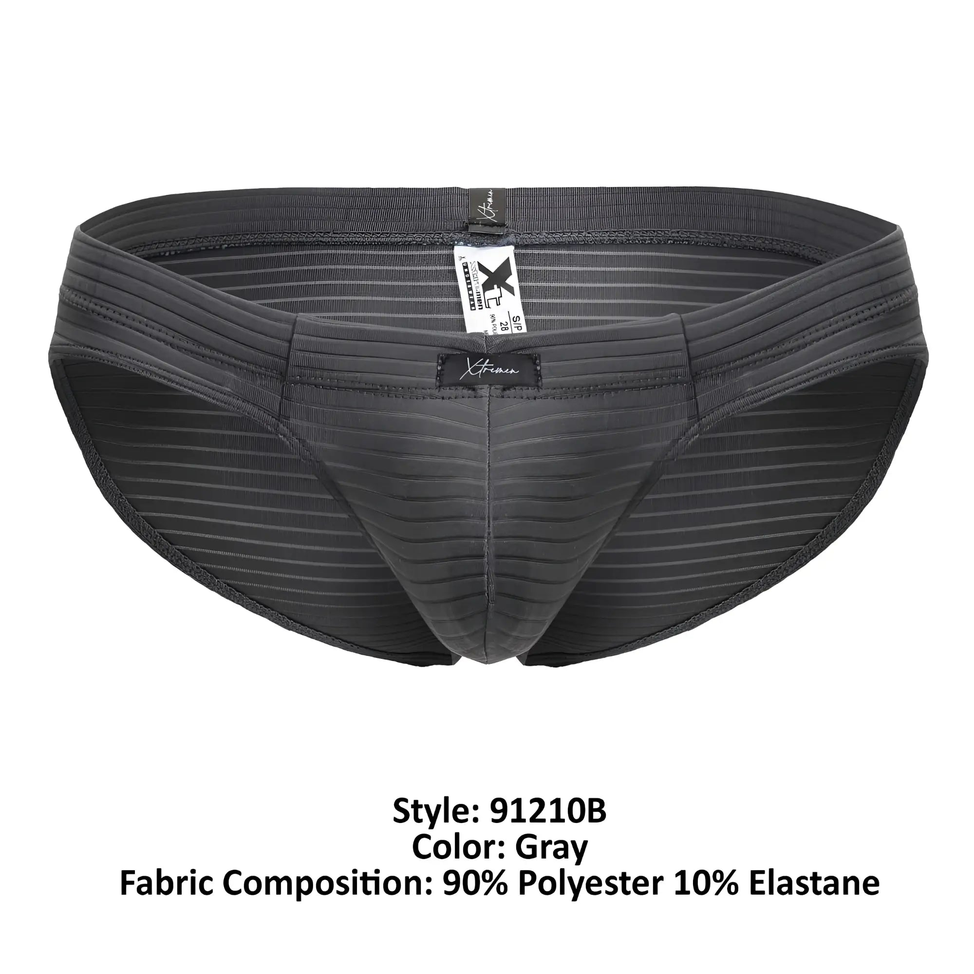 Gray striped xtremen 91210b microfiber men’s briefs made of 90% polyester 10% elastane front view