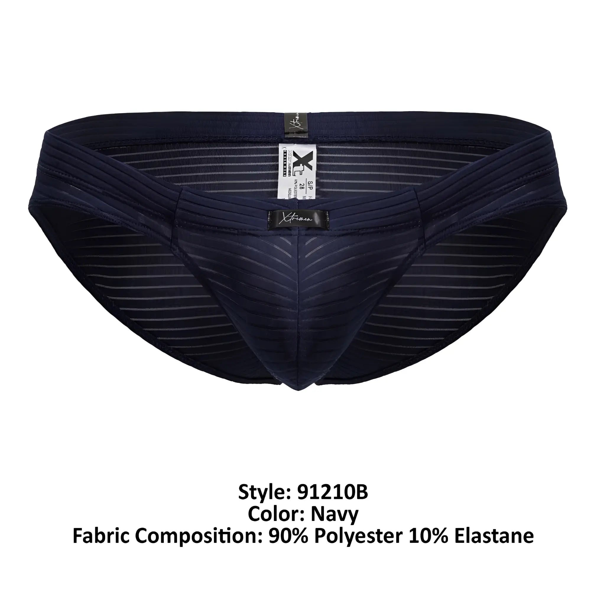 Navy blue xtremen 91210b microfiber briefs with subtle horizontal stripes and branded label on waistband