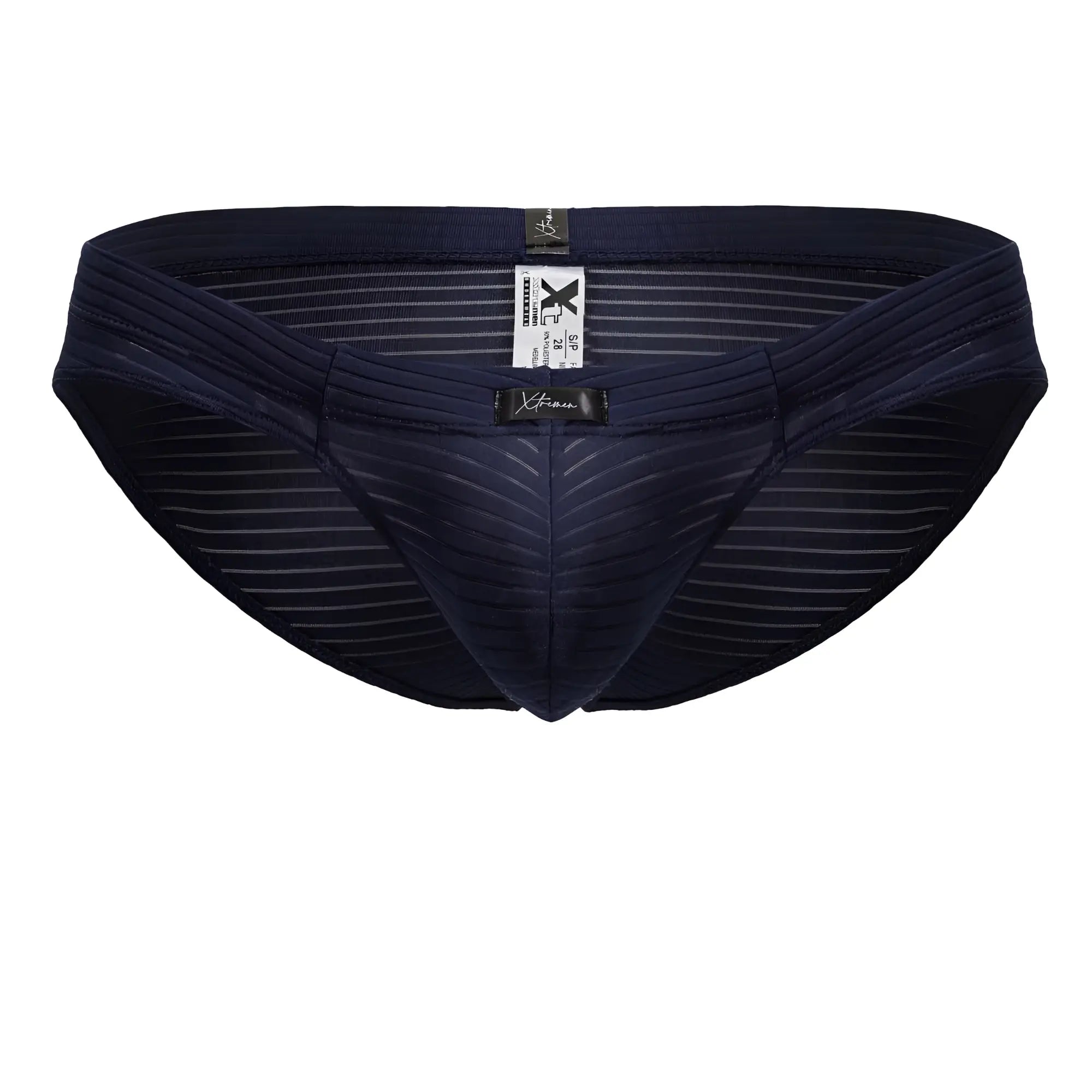 Navy blue xtremen 91210b microfiber briefs with subtle stripes and textured pattern featuring branded tags