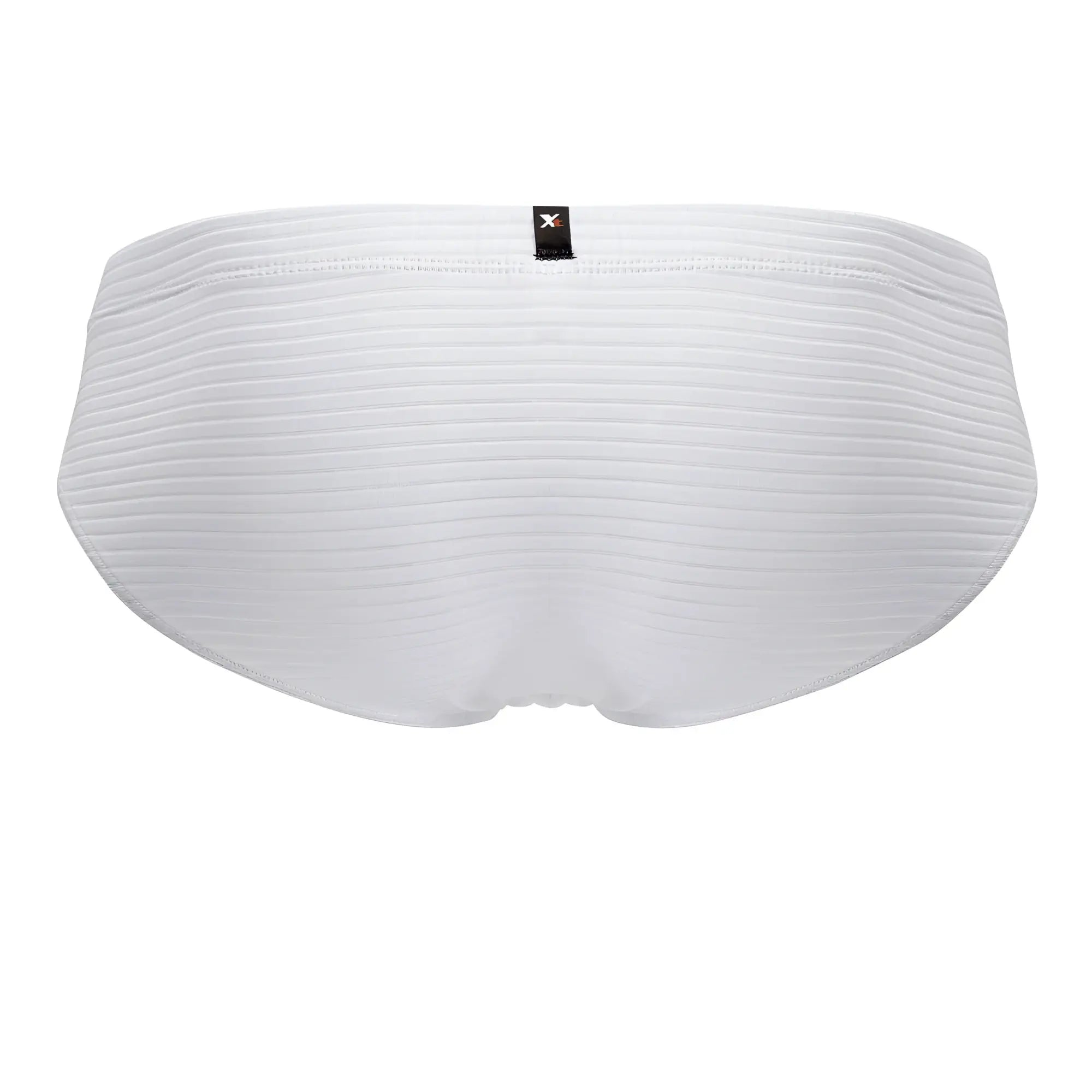 Xtremen 91210B white microfiber briefs with ribbed texture and small black brand tag at the waistband