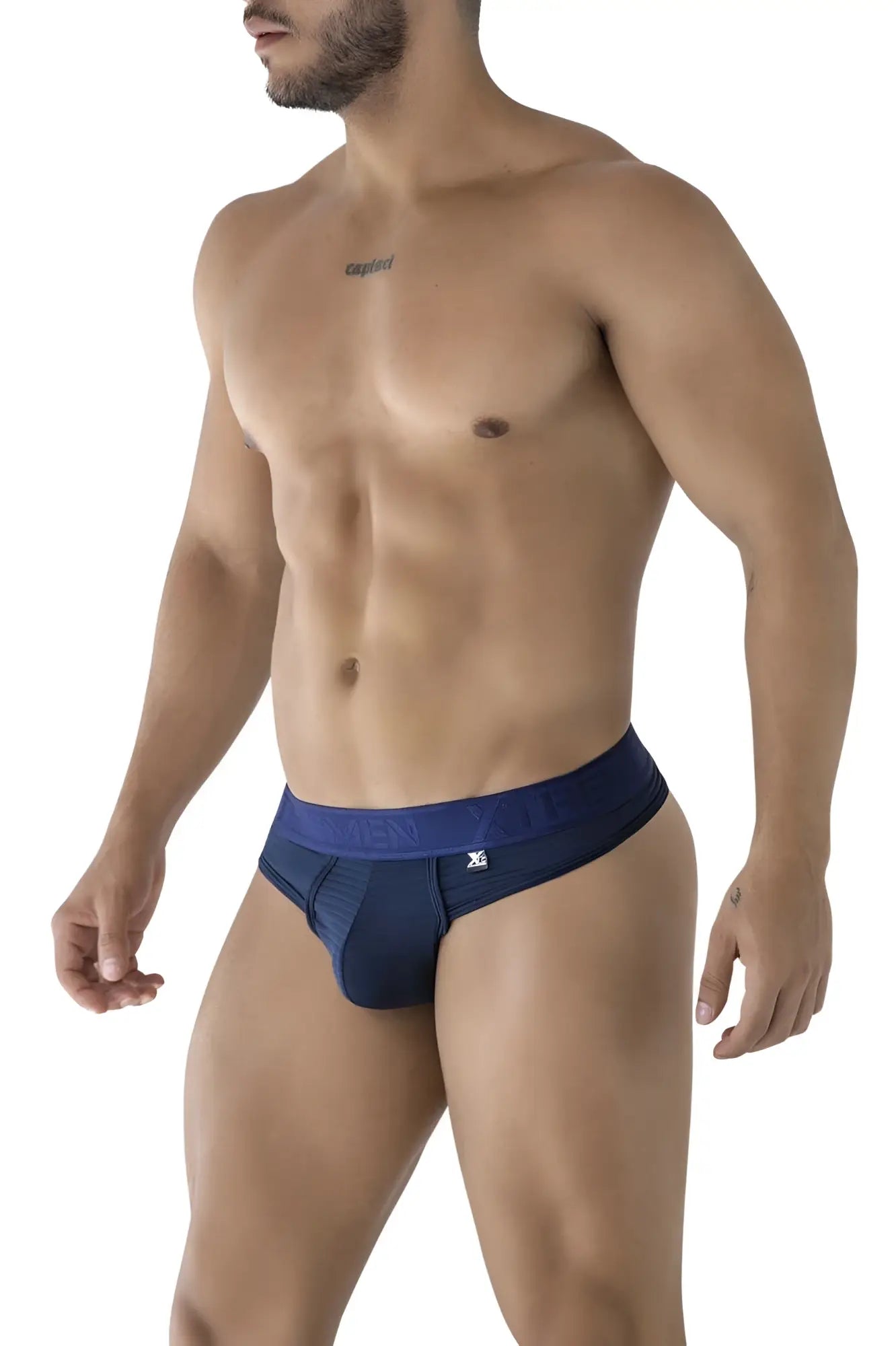 Navy blue Xtremen 91211B microfiber briefs with matching waistband and small white front logo for men
