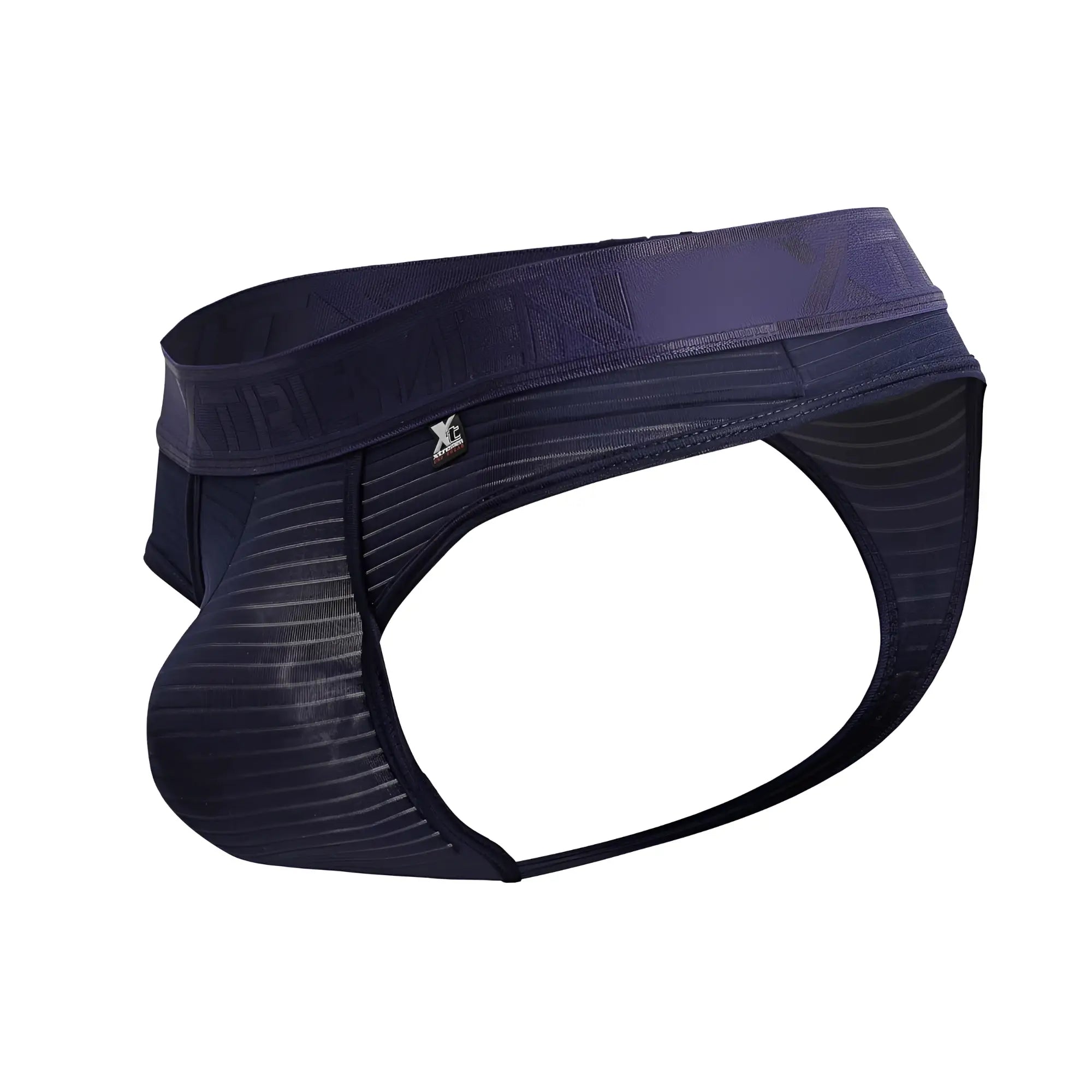 Dark navy blue Xtremen 91211B microfiber thongs with textured ribbed fabric and elastic waistband with x logo