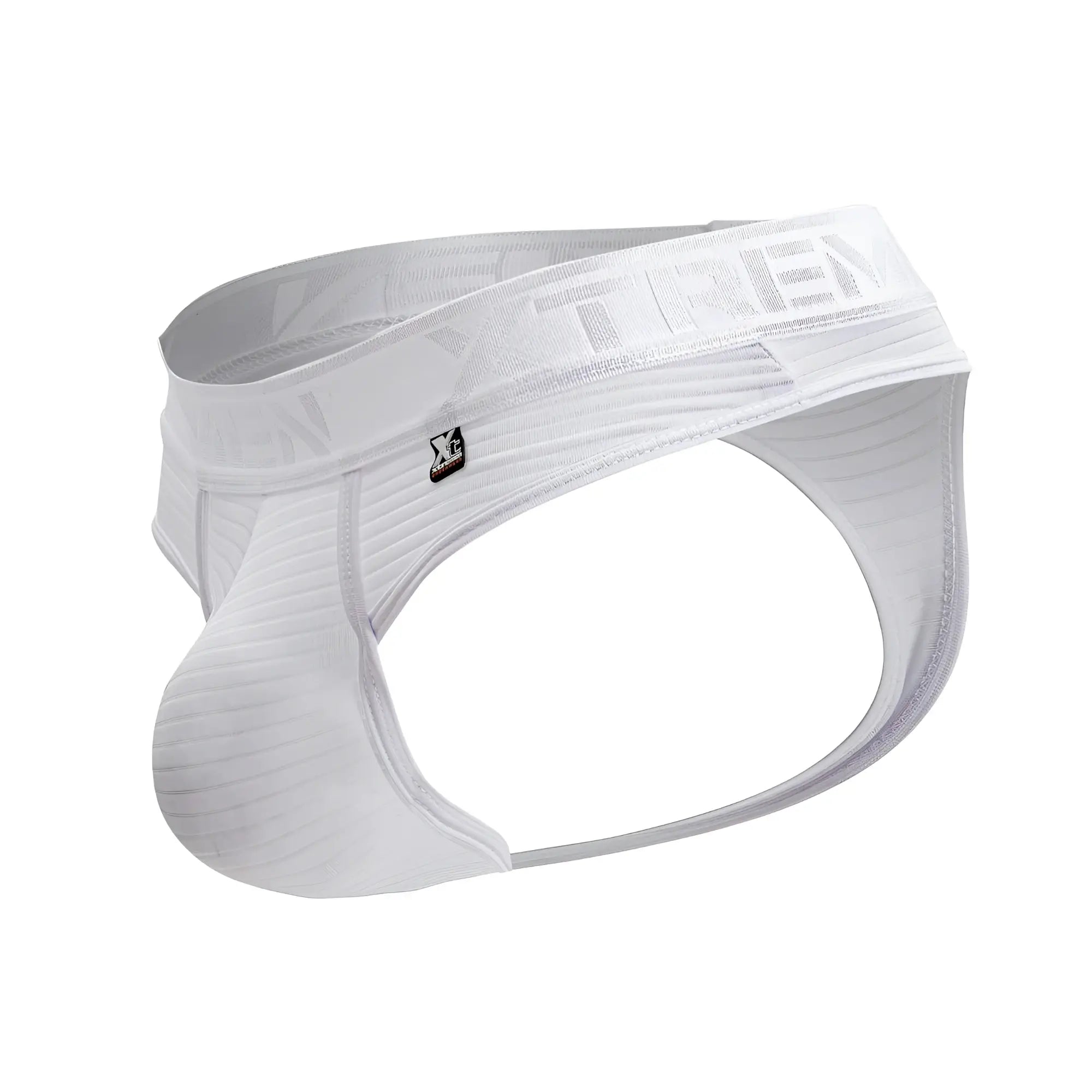 White xtremen 91211b microfiber thongs with ribbed fabric and elastic waistband featuring xtreme logo