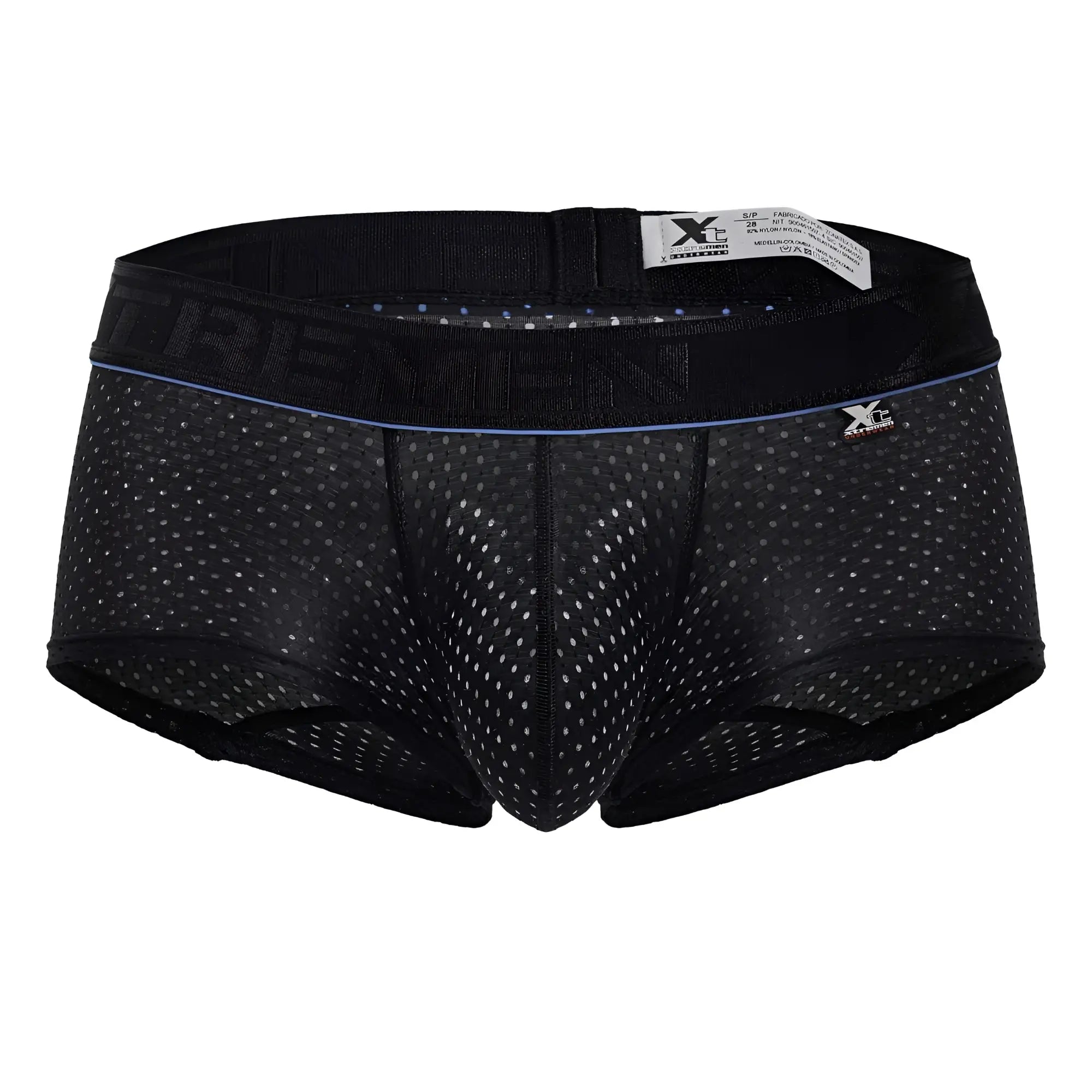 Black xtremen 91212b microfiber trunks with mesh fabric blue trim and trevin waistband branding