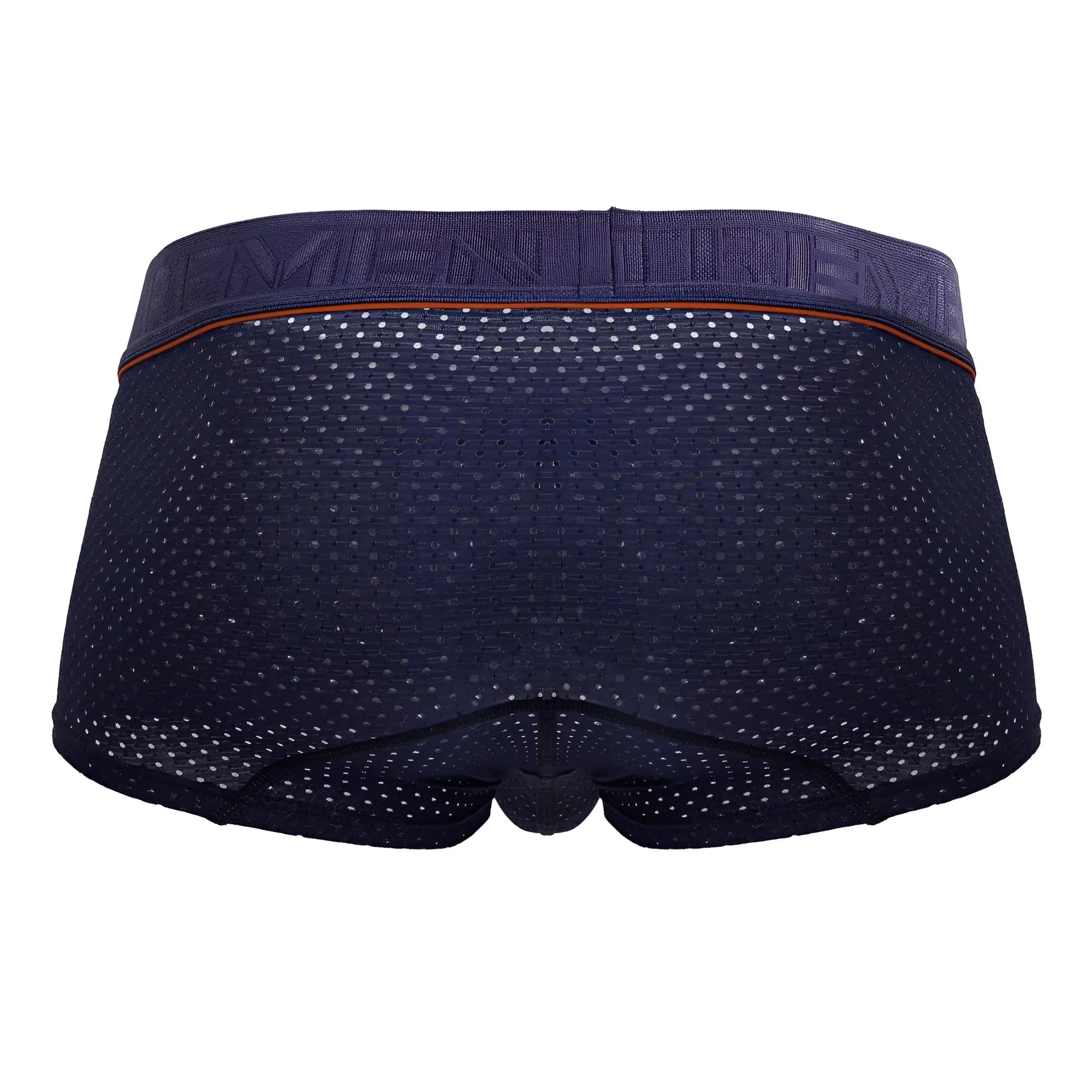 Navy xtremen 91212b microfiber trunks with mesh fabric and contrasting orange trim on the waistband