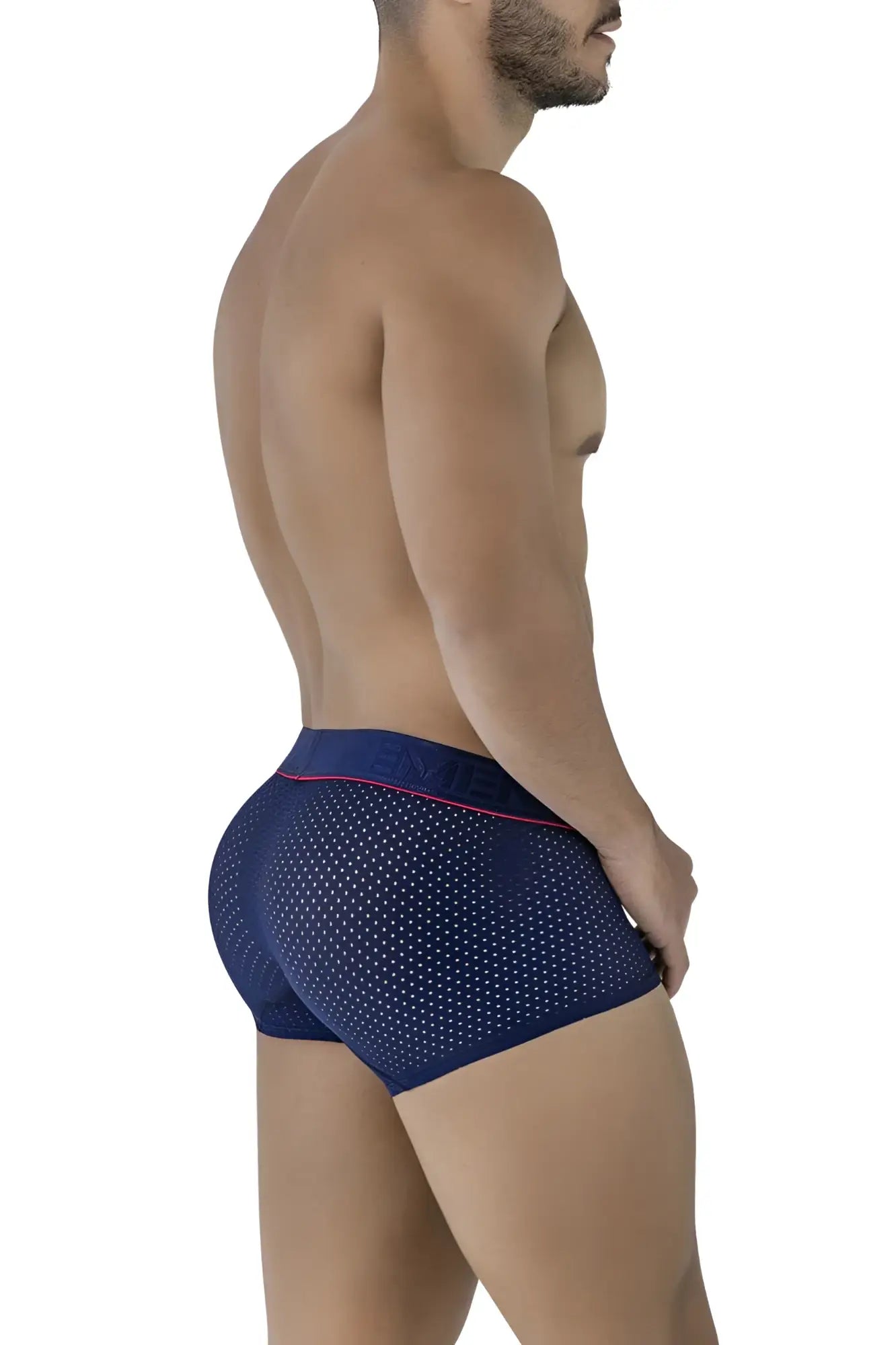 Navy blue microfiber Xtremen 91212B perforated trunks with pink trim waistband for breathable comfort