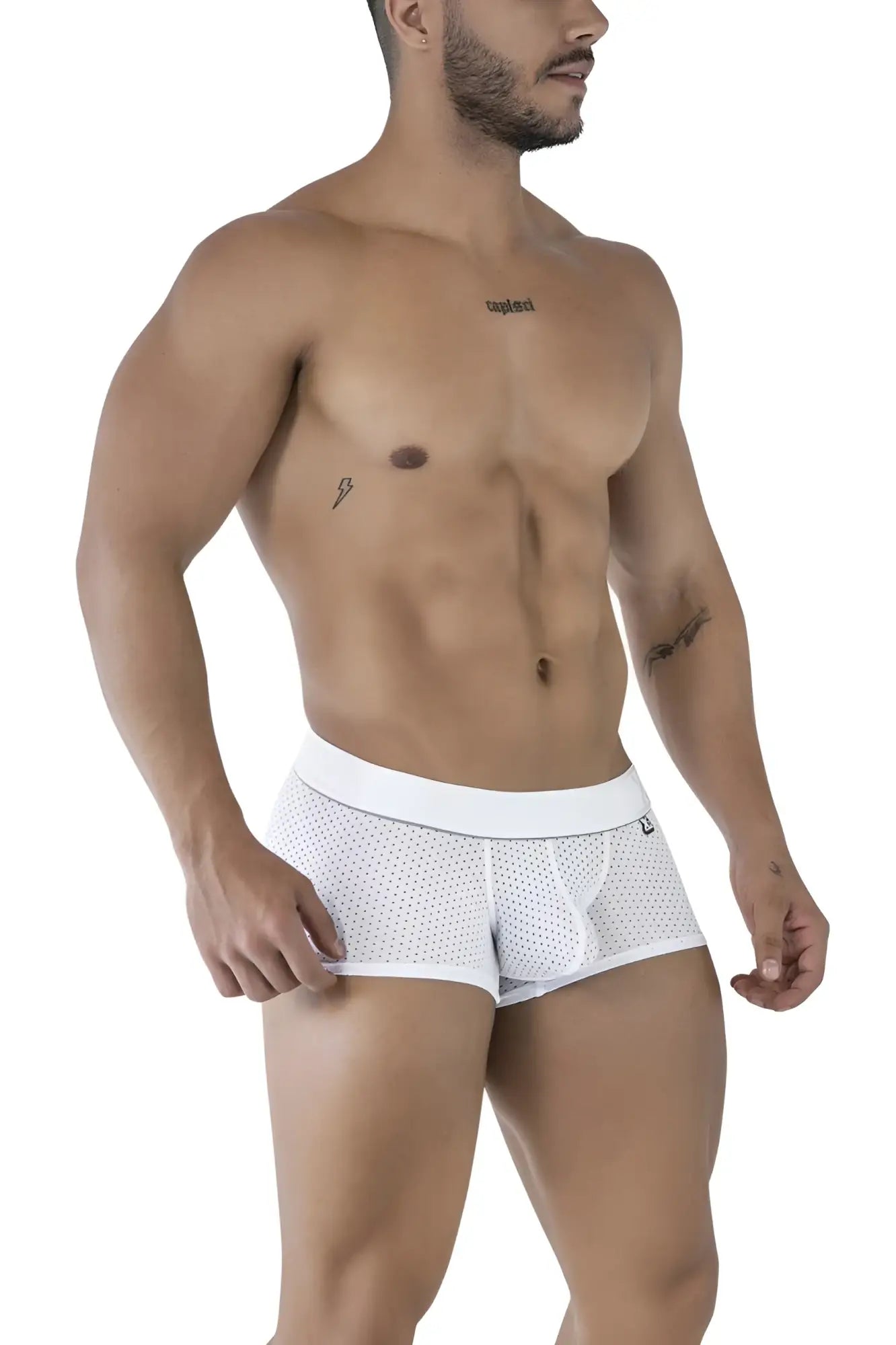 White mesh microfiber boxer briefs with a solid white waistband xtremen 91212b microfiber trunks color white