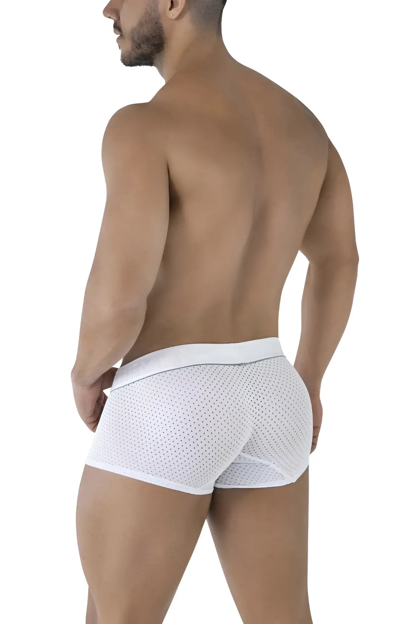 White mesh microfiber briefs with a solid white waistband from xtremen 91212b trunks in white color