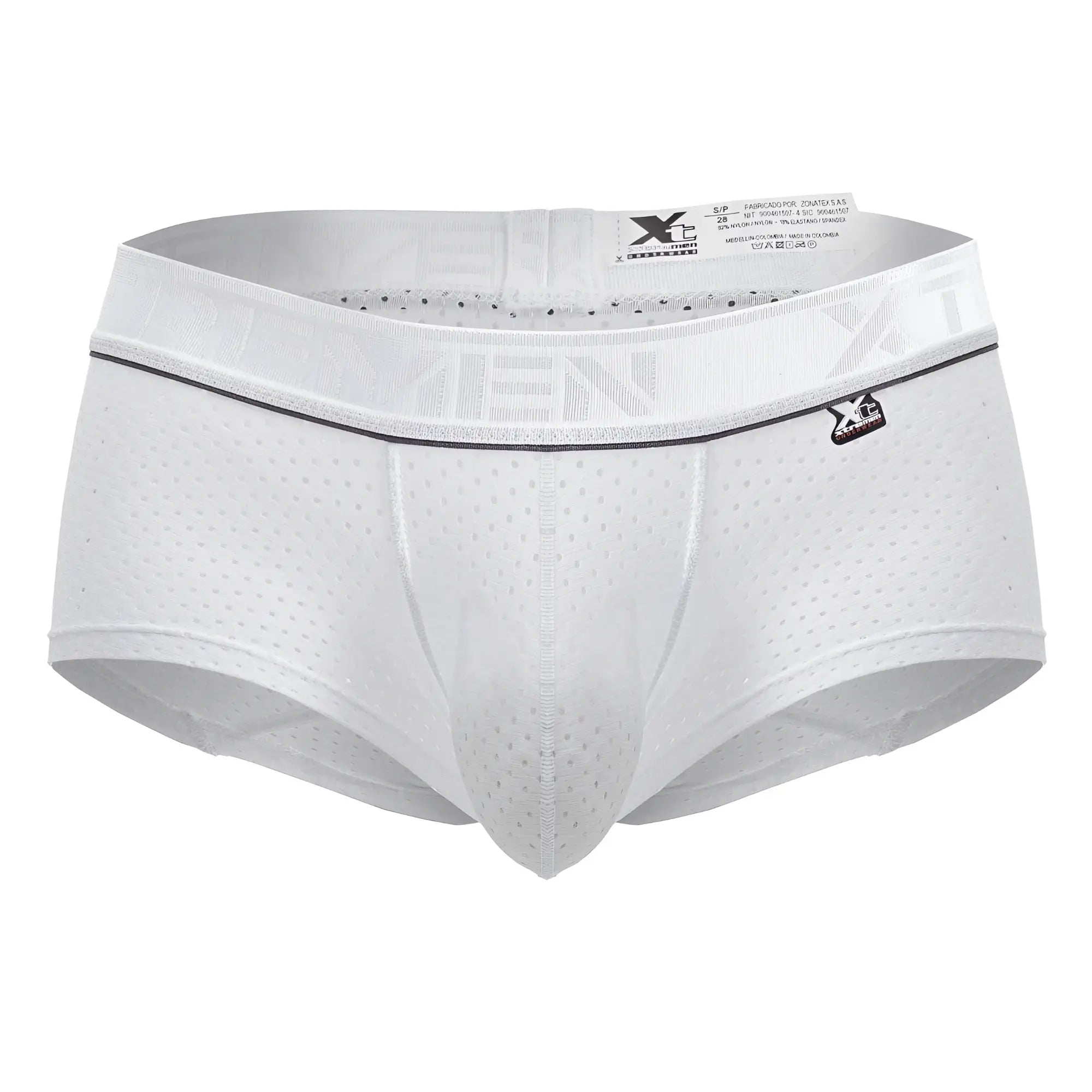 White x-men brand men’s microfiber trunks in white with perforated mesh design and black trim Xtremen 91212B model