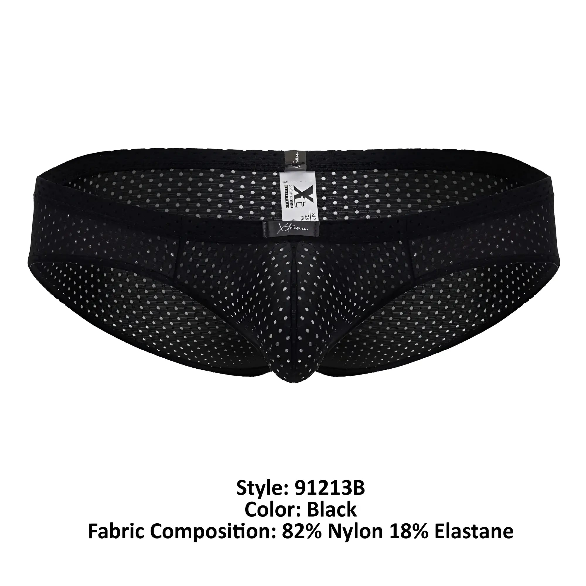 Black Xtremen 91213B microfiber briefs with a subtle white dot mesh pattern and elastic waistband