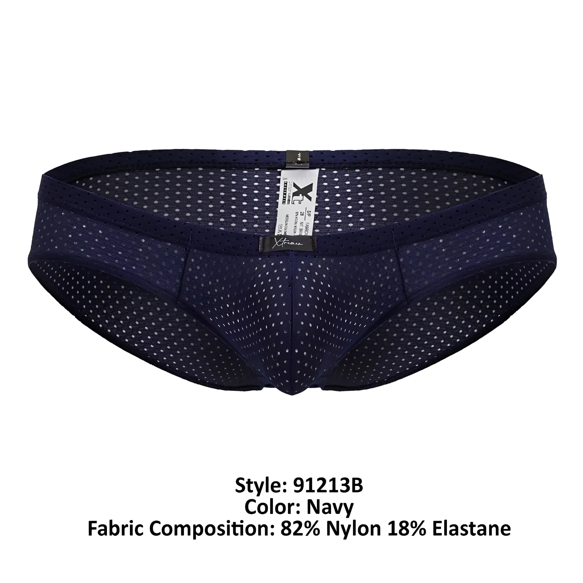Navy blue xtremen 91213b microfiber briefs with white dot mesh pattern and elastic waistband for comfortable wear