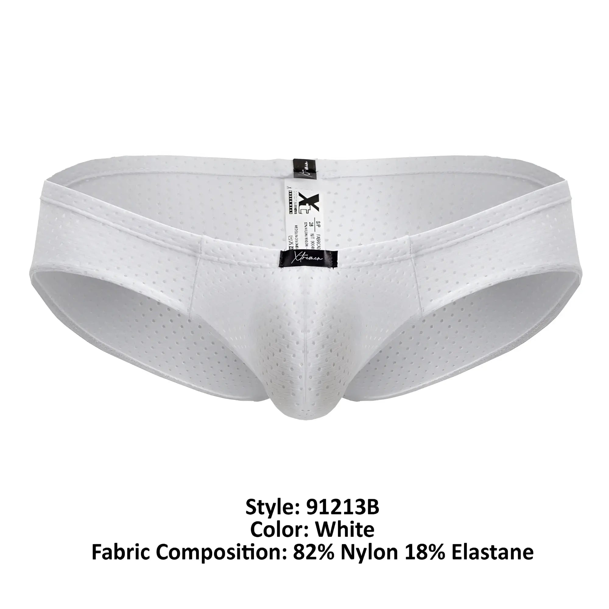 White xtremen 91213b microfiber briefs with perforated nylon elastane fabric central seam and branded tag