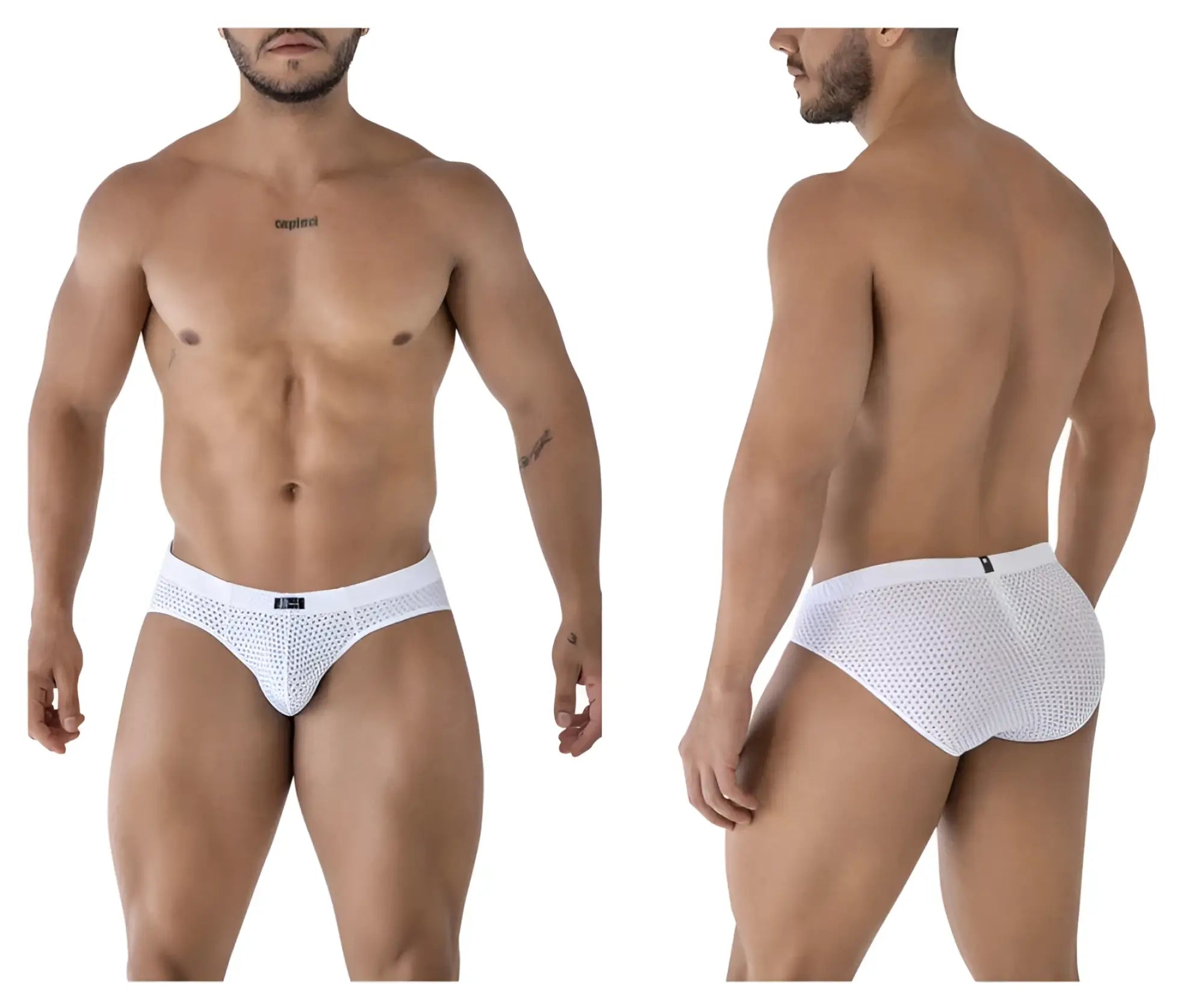 White xtremen 91213b microfiber briefs with a subtle perforated pattern and minimalist design