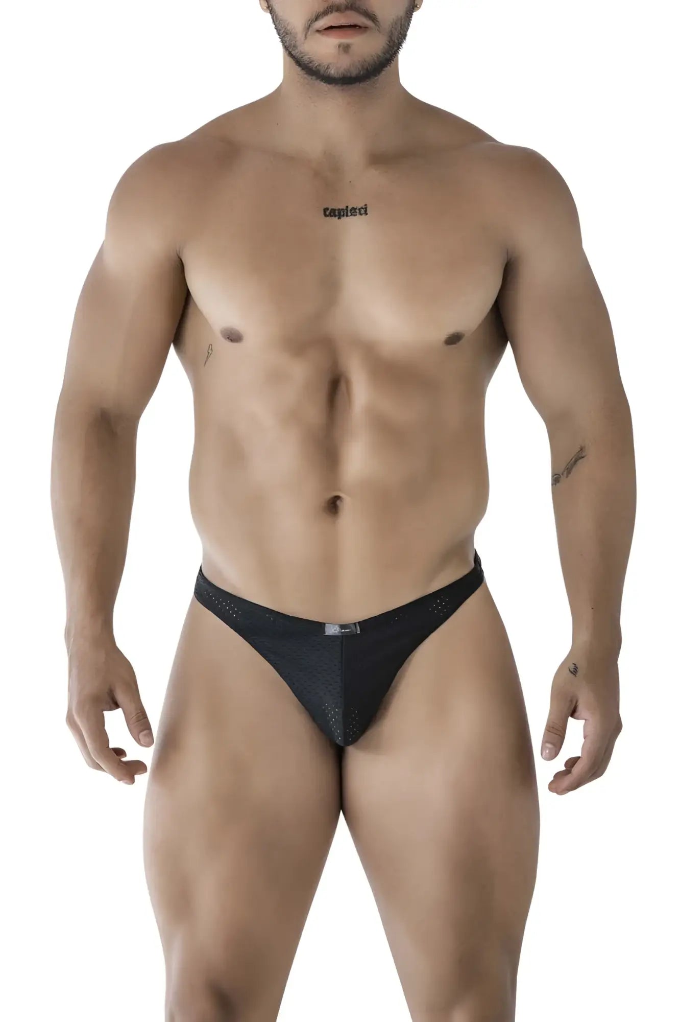 Xtremen 91214B black microfiber mesh briefs with subtle textured pattern and small brand logo on waistband