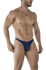 Navy blue microfiber mesh thong with subtle brand logo on waistband from Xtremen 91214B collection