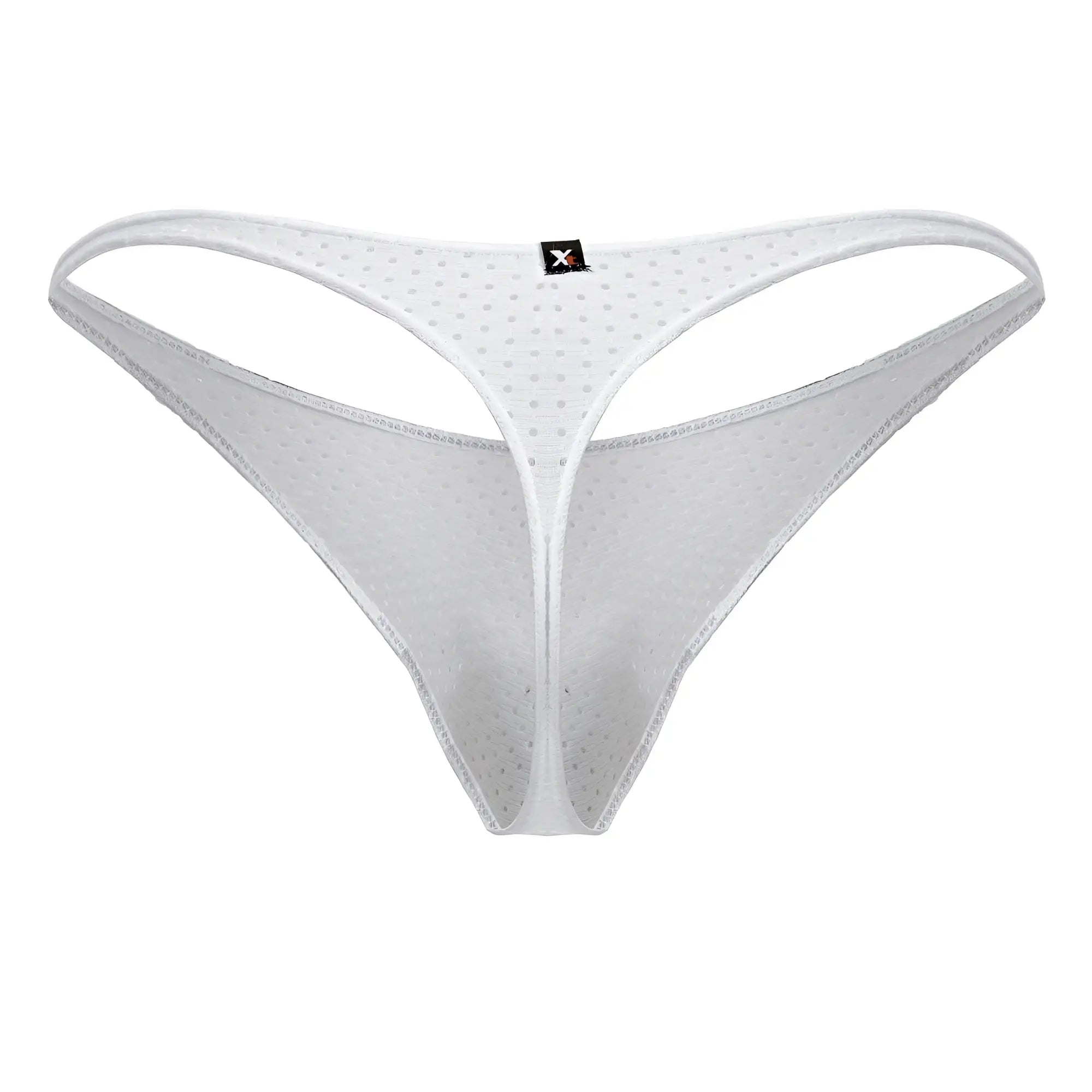Xtremen 91214B white microfiber thong with a subtle dotted mesh pattern and reinforced edge stitching