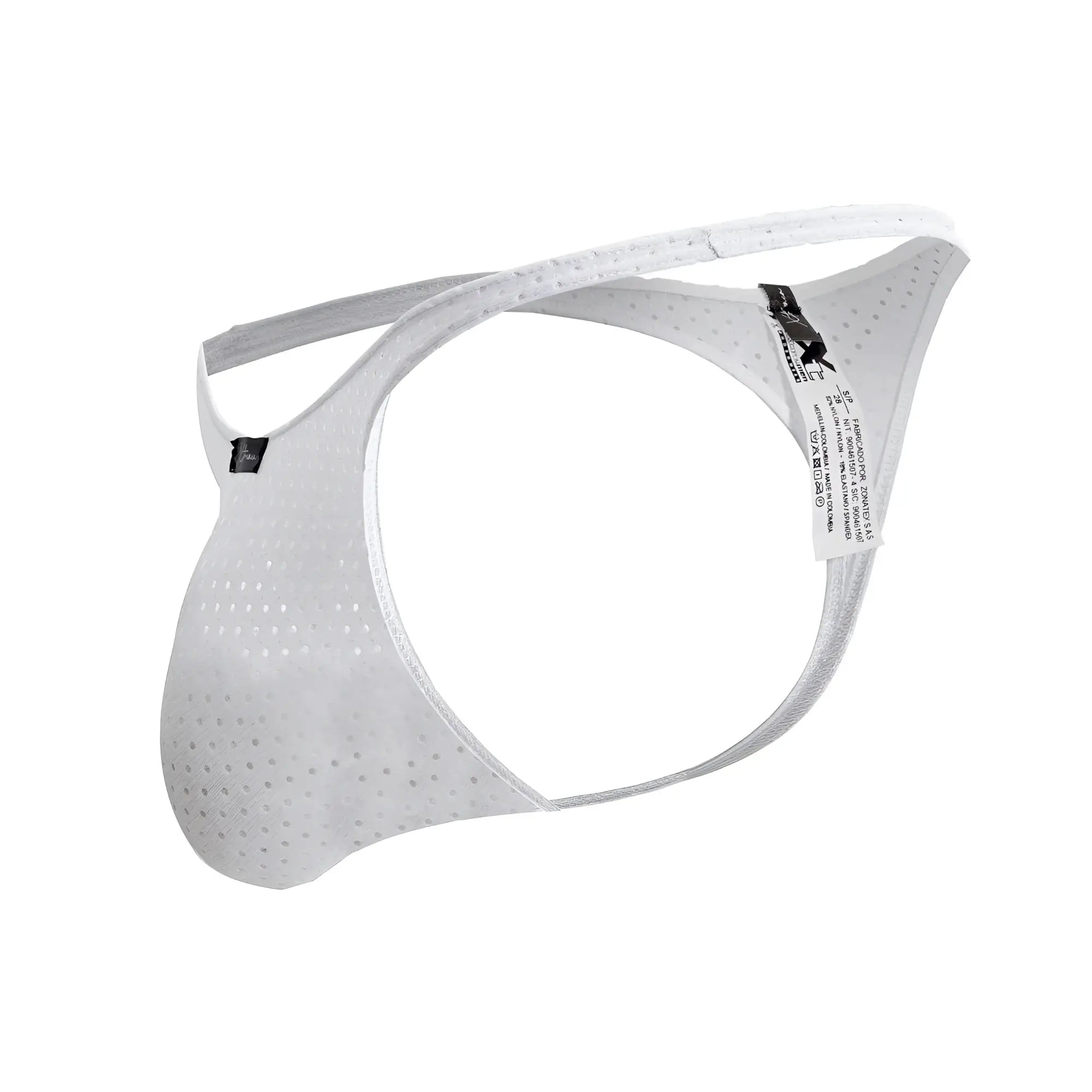 Xtremen 91214B white microfiber thongs with white perforated mesh and sleek form-fitting design for men