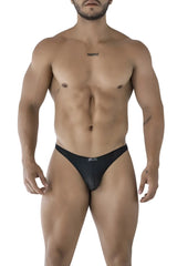 Black xtremen 91215b microfiber bikini briefs with subtle perforated mesh pattern and logo on waistband front view