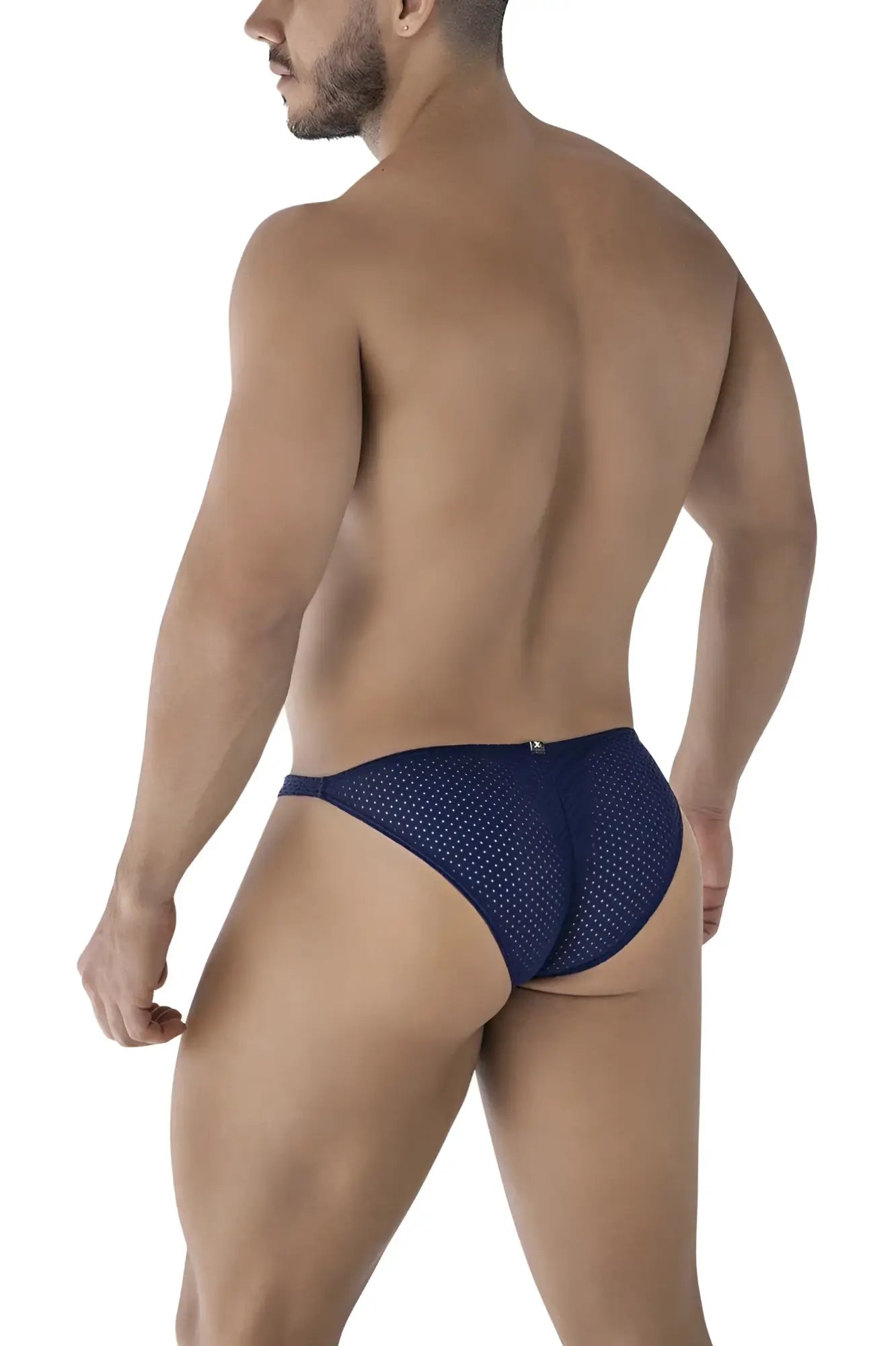 Navy blue perforated mesh microfiber bikini briefs xtremen 91215b showing front side design