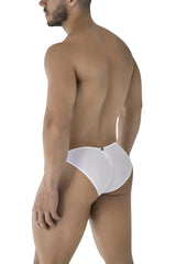 White xtremen 91215b microfiber bikini briefs with subtle perforated mesh pattern front view