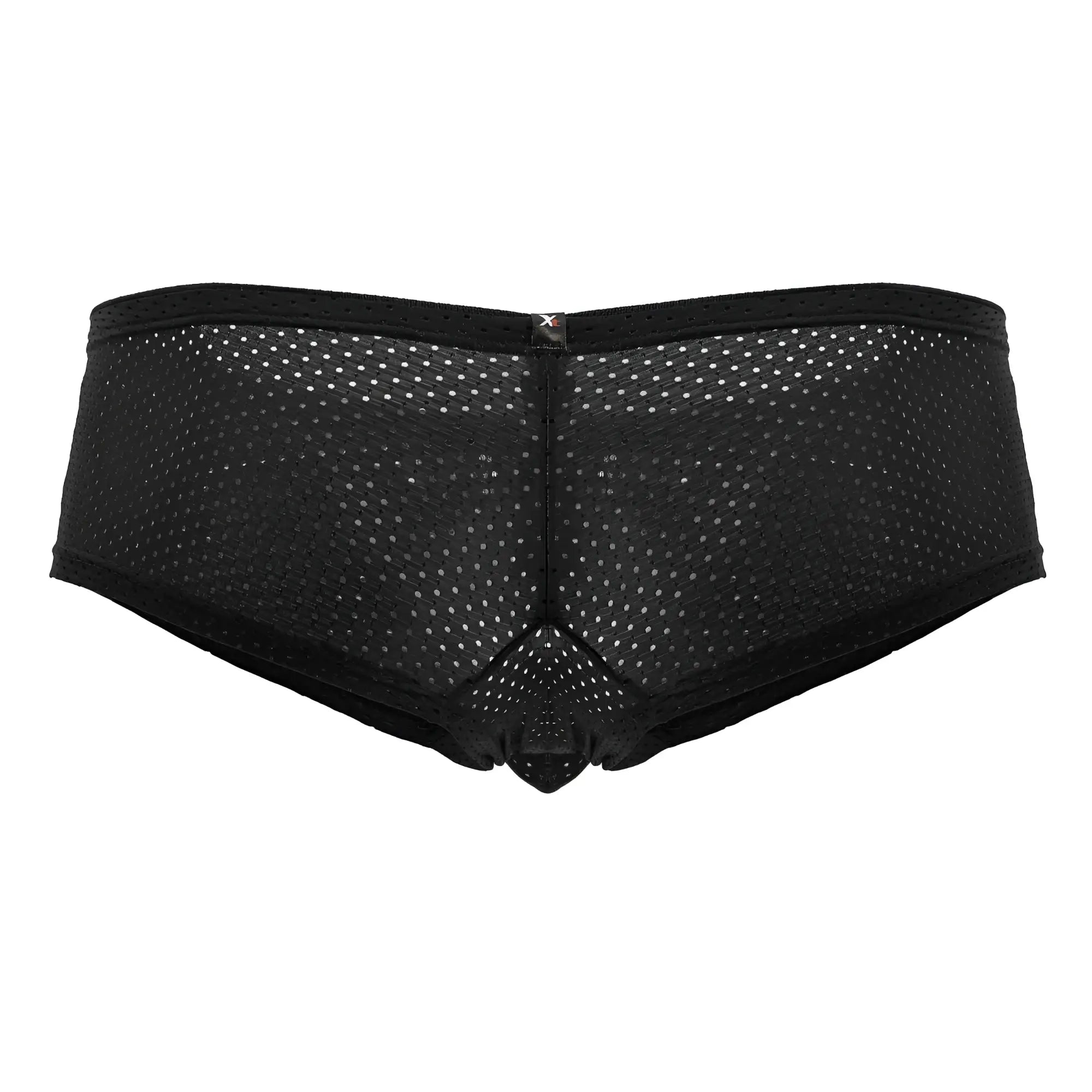Black xtremen 91216b microfiber trunks with perforated mesh design and elastic waistband shown from the back side