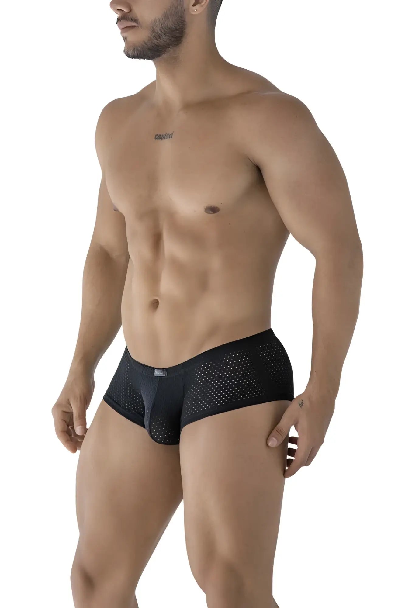 Black xtremen 91216b microfiber trunks with a sleek form-fitting design in breathable mesh fabric