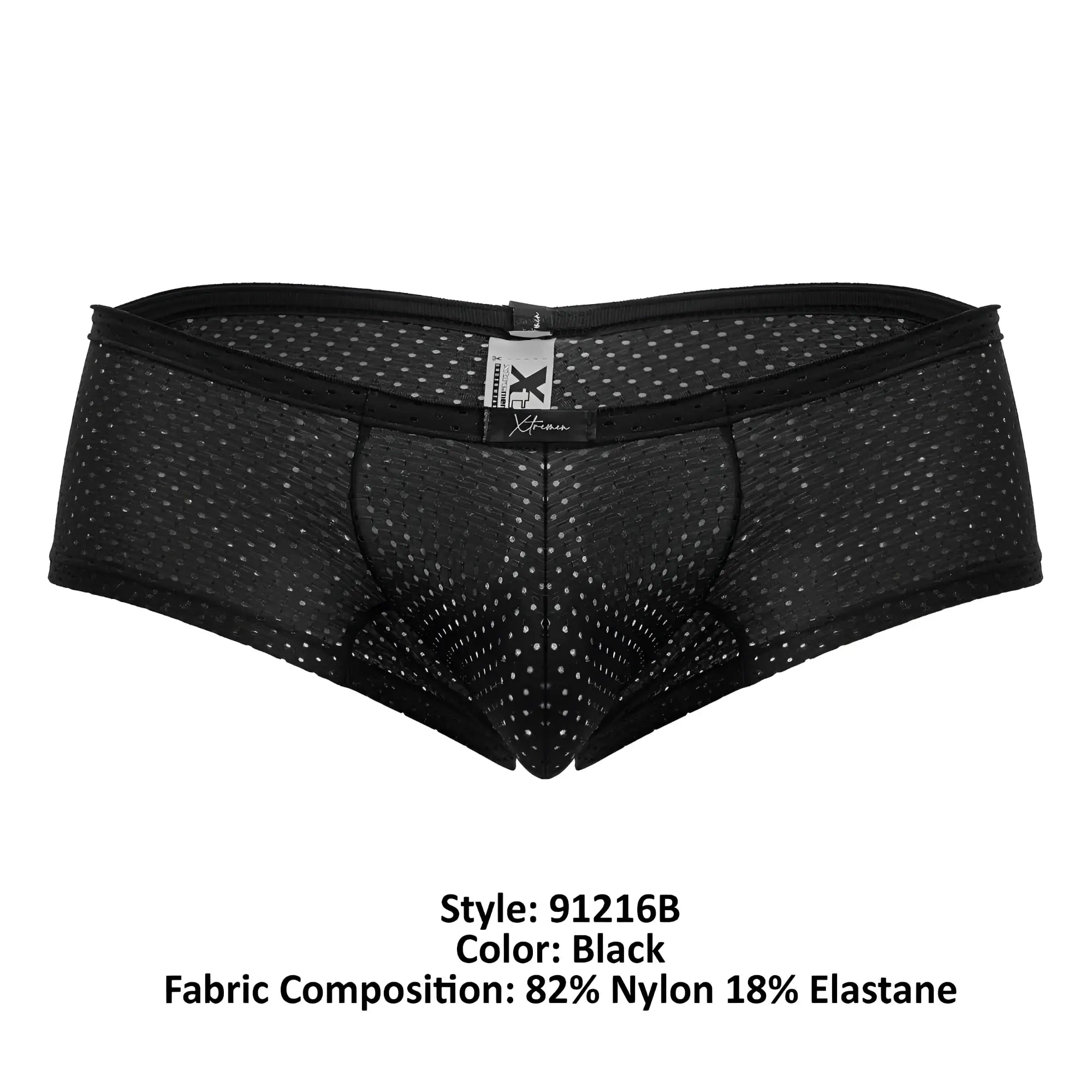 Black Xtremen 91216B microfiber trunks with a subtle dotted mesh pattern and reinforced elastic waistband