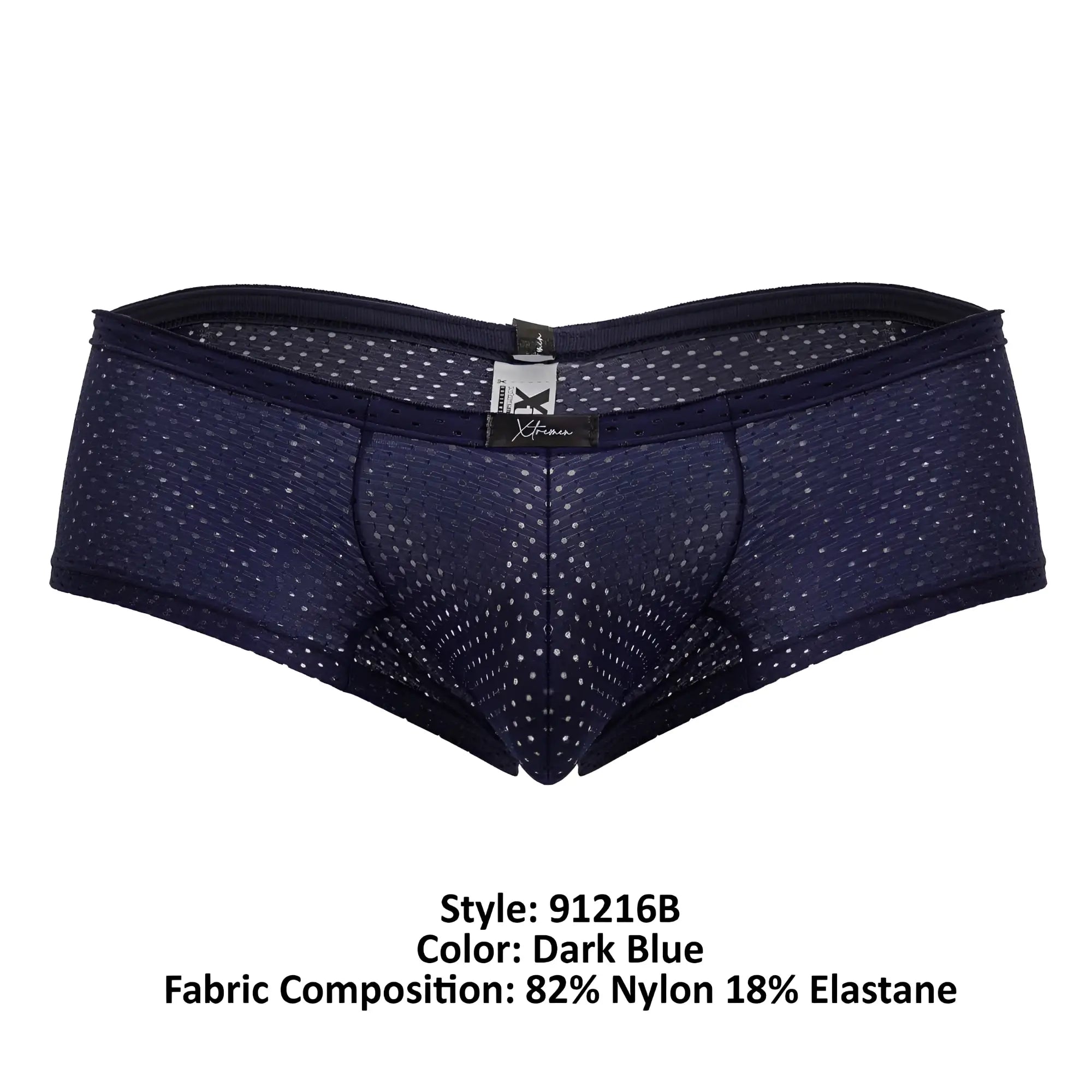 Dark blue xtremen 91216b microfiber trunks with subtle white polka dot mesh texture made of nylon and elastane