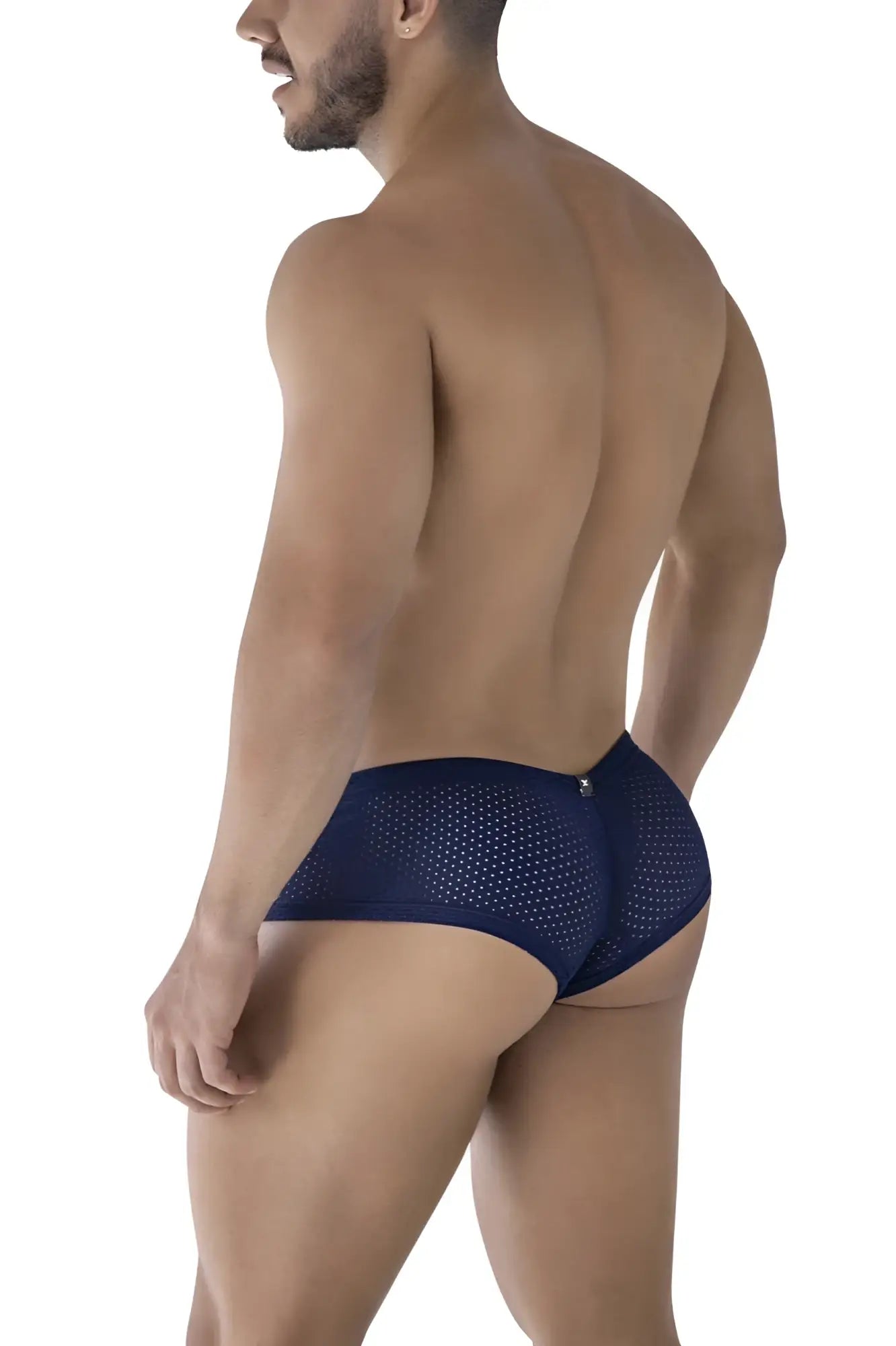 Navy blue Xtremen 91216B microfiber trunks with mesh fabric, subtle pattern, and small metallic logo on waistband